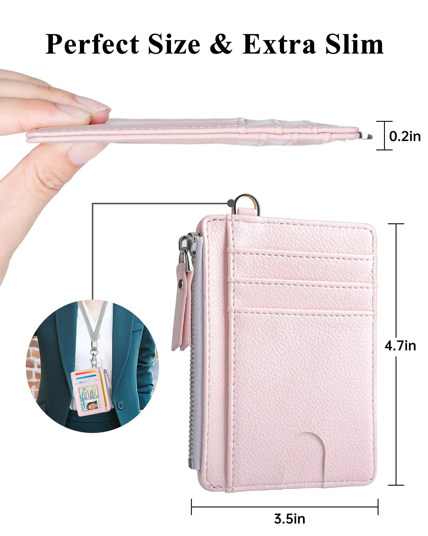 Teskyer Porta Carte Donna Slim Minimalista RFID con Cerniera e Finestra ID, Rosa Chiaro - immagine 5