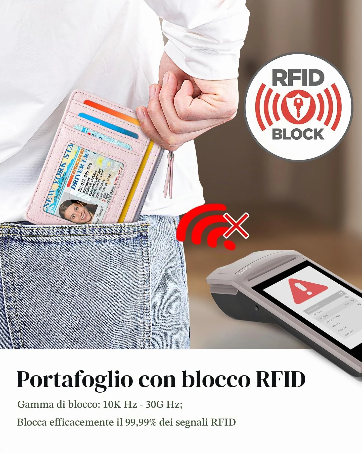 Teskyer Porta Carte Donna Slim Minimalista RFID con Cerniera e Finestra ID, Rosa Chiaro - immagine 6