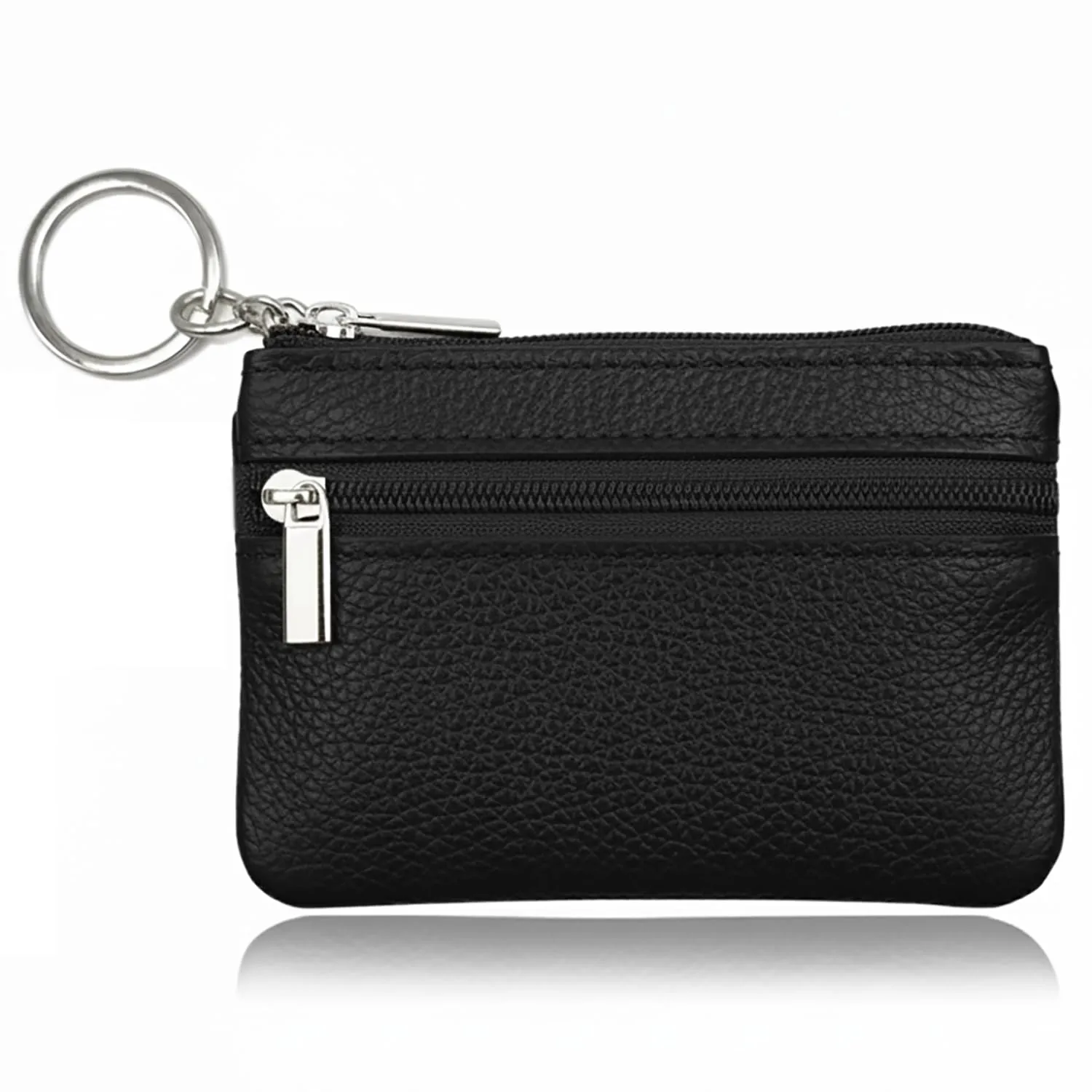 Hibate Mini Portamonete in Pelle con Zip e Portachiavi - Nero - immagine 3