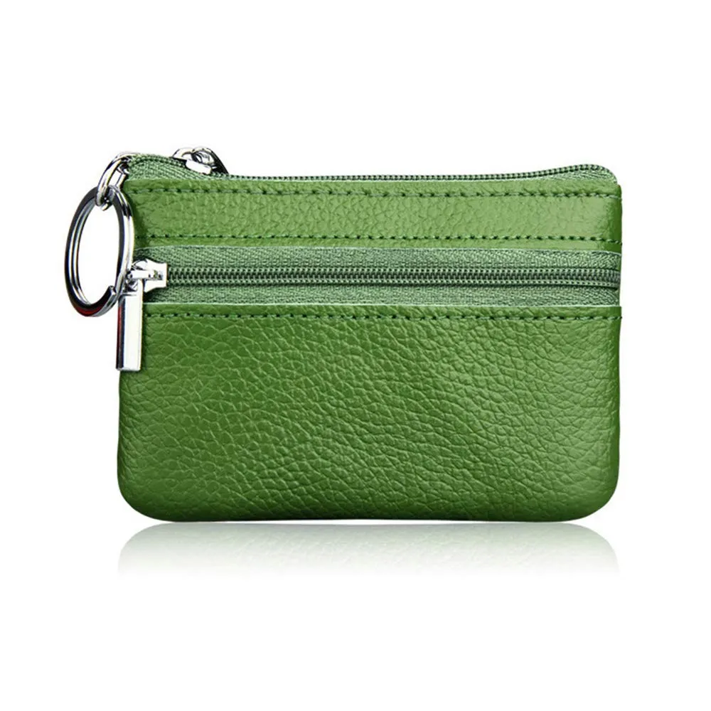 Hibate Mini Portamonete in Pelle con Zip e Portachiavi, Verde - immagine 1