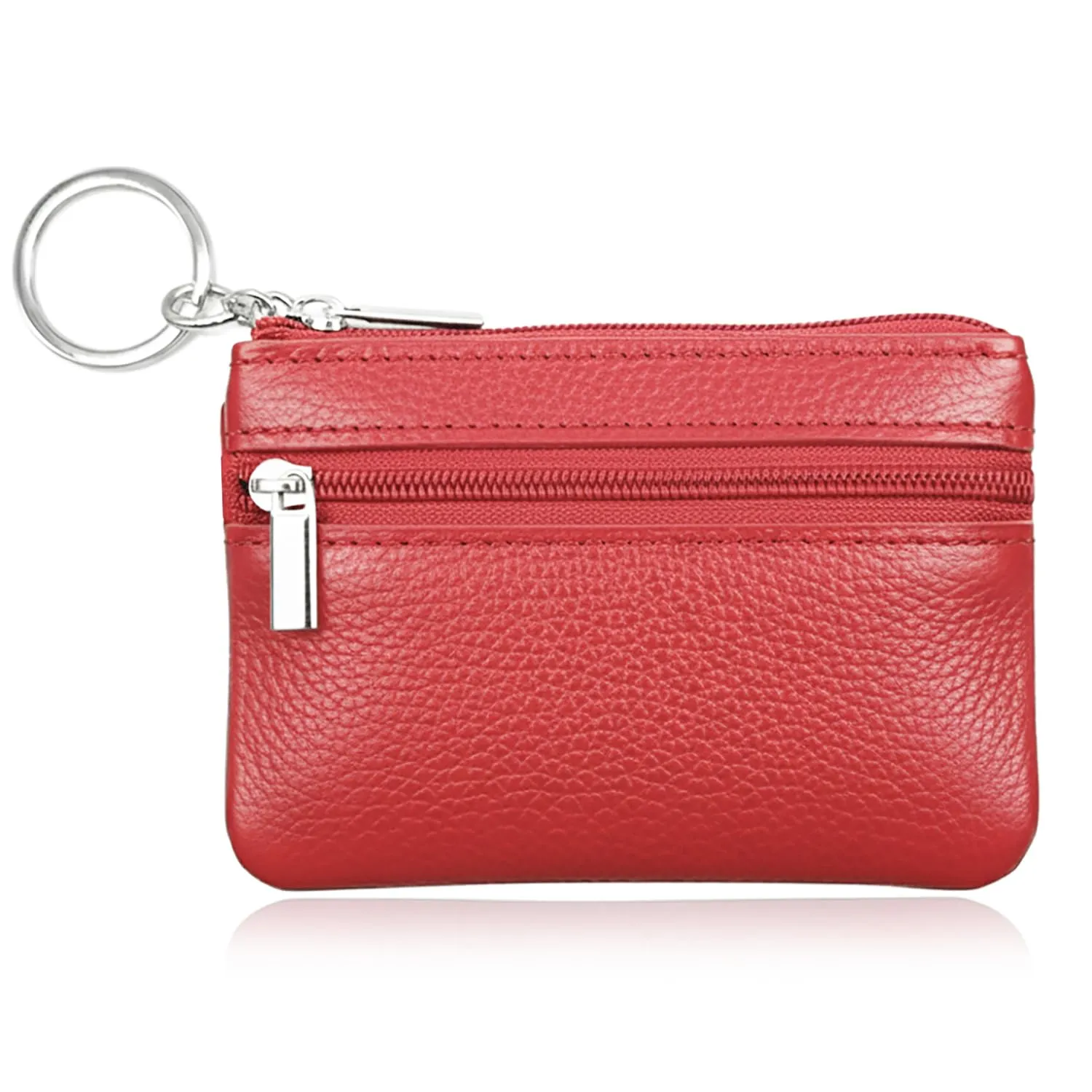 Hibate Mini Portamonete in Pelle Rosso con Zip e Portachiavi - immagine 3