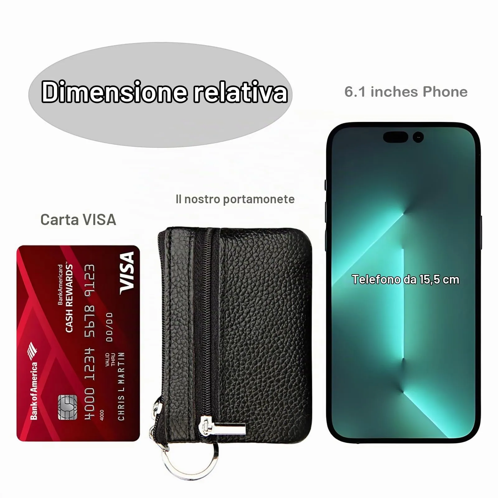 Hibate Mini Portamonete in Pelle Rosso con Zip e Portachiavi - immagine 4