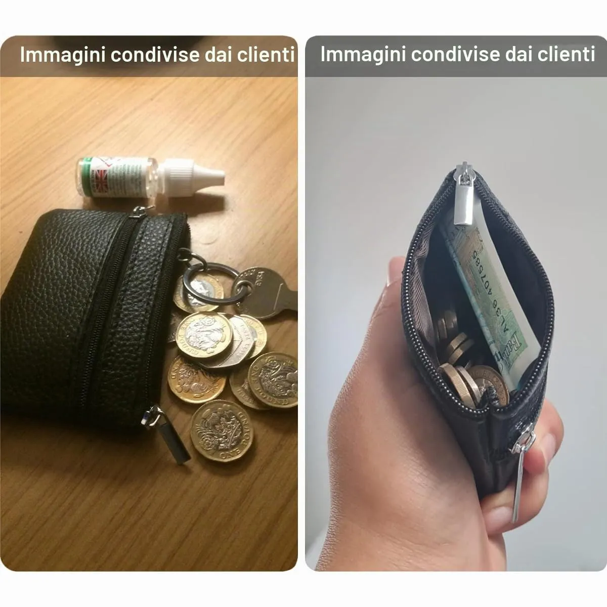 Hibate Mini Portamonete in Pelle Rosso con Zip e Portachiavi - immagine 7