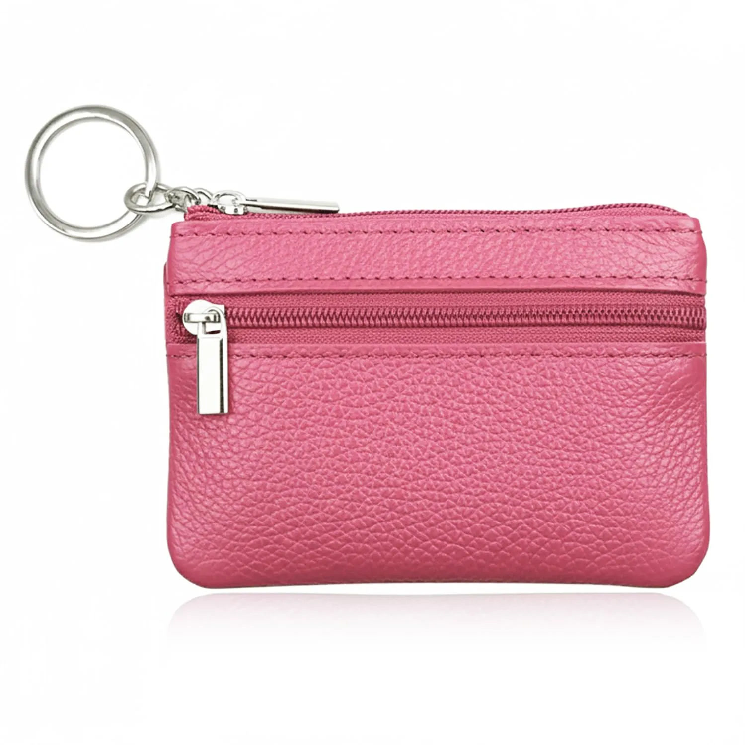 Hibate Mini Portamonete in Pelle con Zip e Portachiavi, Rosa - immagine 3