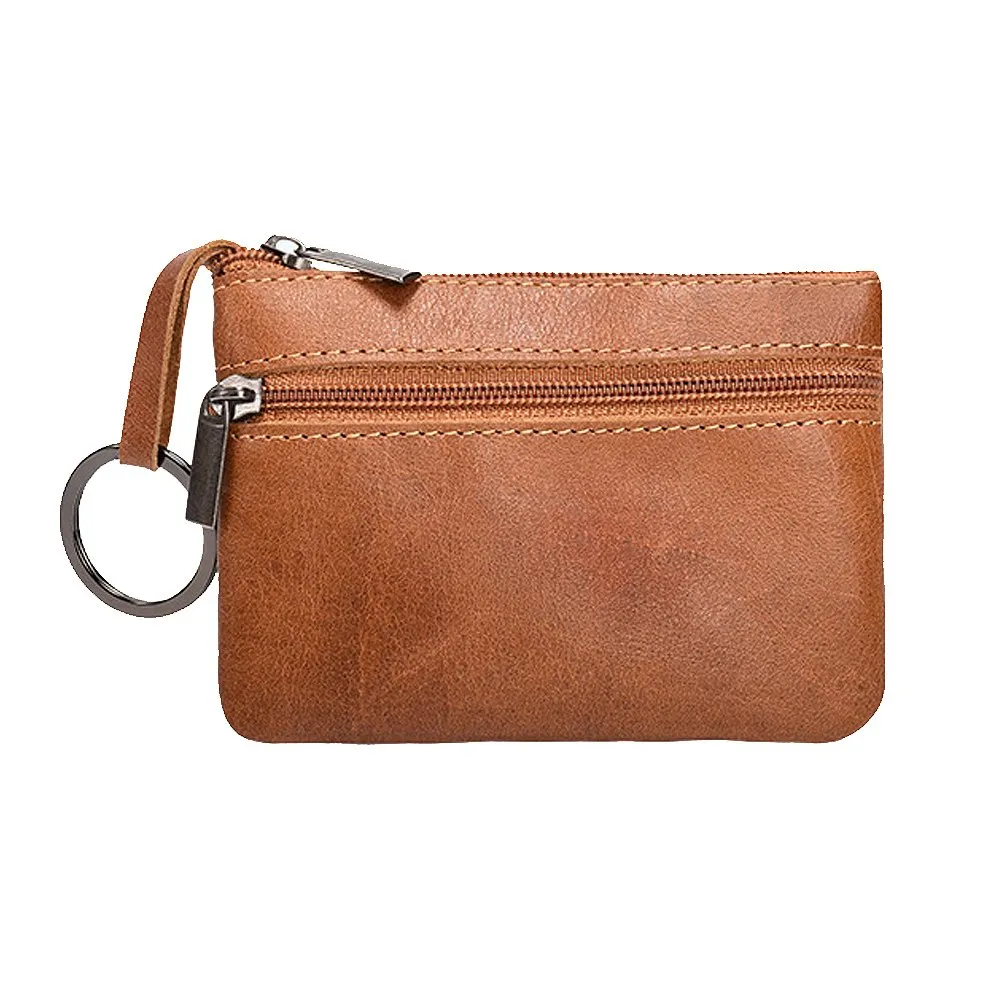 Hibate Mini Portamonete in Pelle con Zip e Portachiavi, Marrone - immagine 1