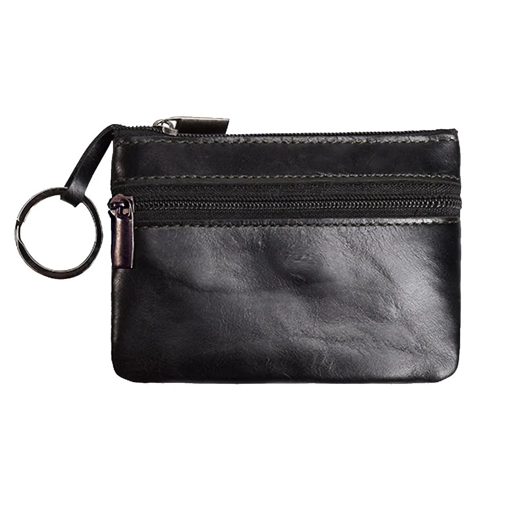 Hibate Mini Portamonete in pelle con Zip e Portachiavi, Nero - immagine 1