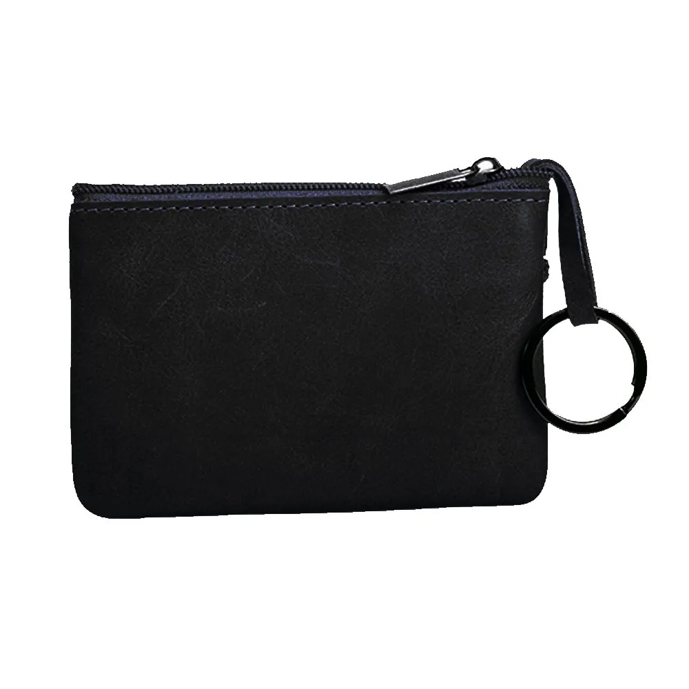 Hibate Mini Portamonete in pelle con Zip e Portachiavi, Nero - immagine 2