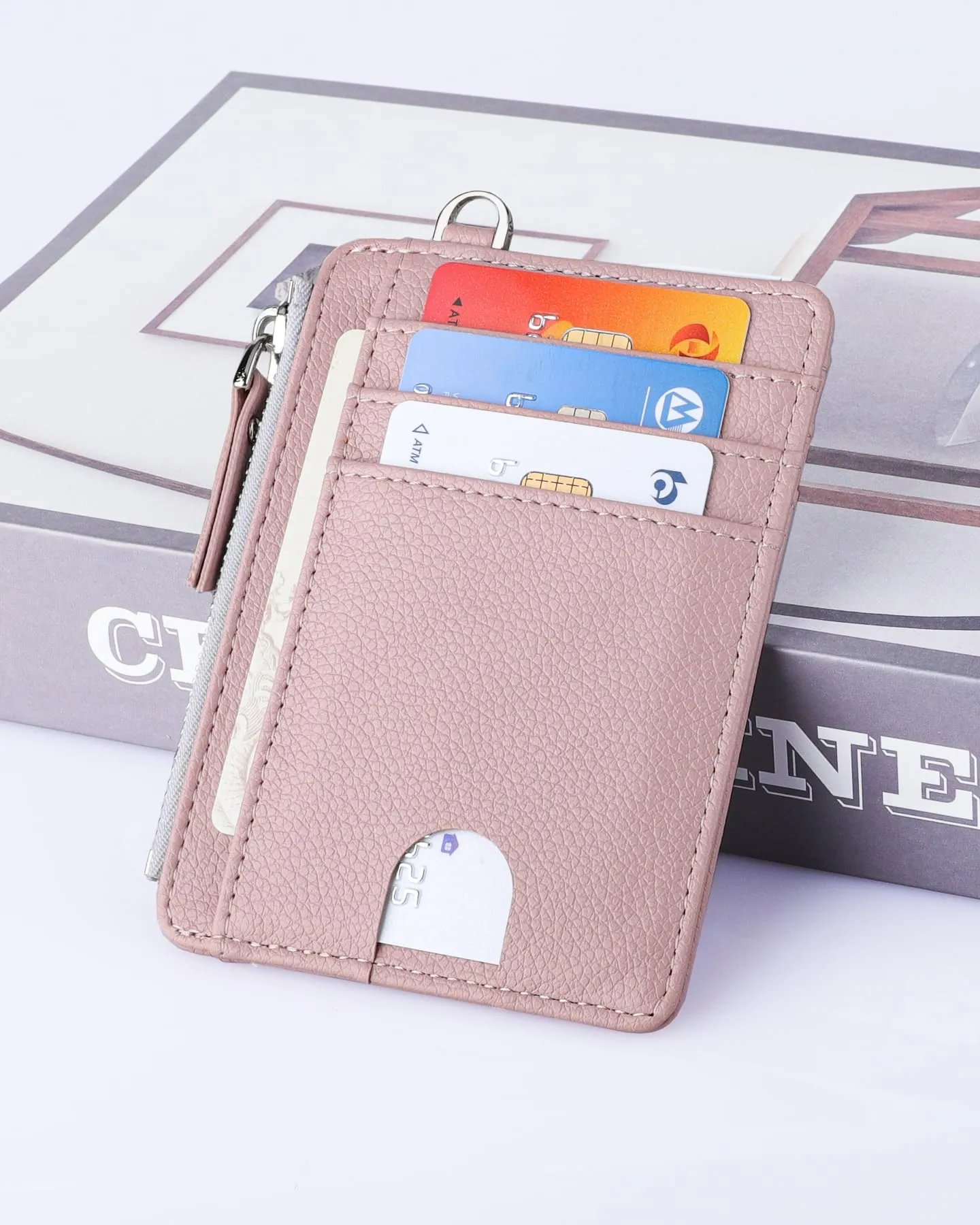 Teskyer Porta Carte Donna Slim Minimalista con Blocco RFID, Finestra ID e Cerniera, Rosa - immagine 4