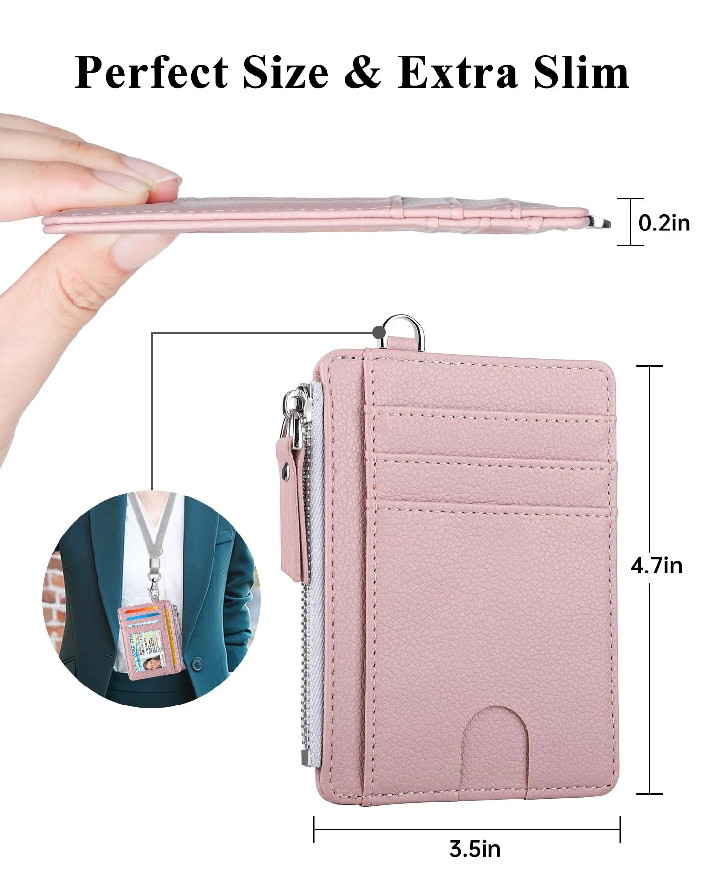 Teskyer Porta Carte Donna Slim Minimalista con Blocco RFID, Finestra ID e Cerniera, Rosa - immagine 5