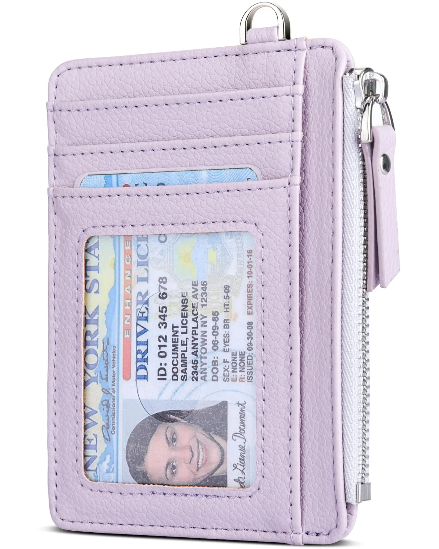 Teskyer Porta Carte Donna Slim Minimalista con Blocco RFID, Finestra ID e Cerniera, Viola Chiaro - immagine 1