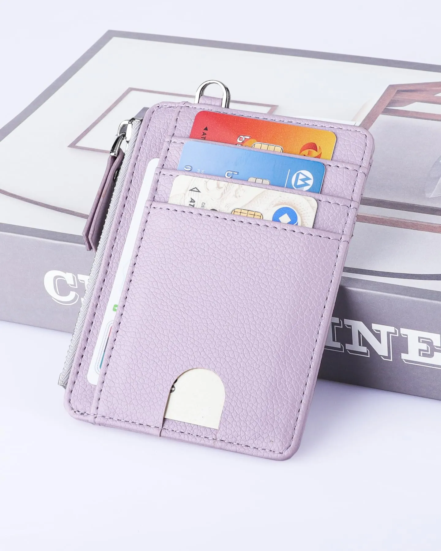 Teskyer Porta Carte Donna Slim Minimalista con Blocco RFID, Finestra ID e Cerniera, Viola Chiaro - immagine 4