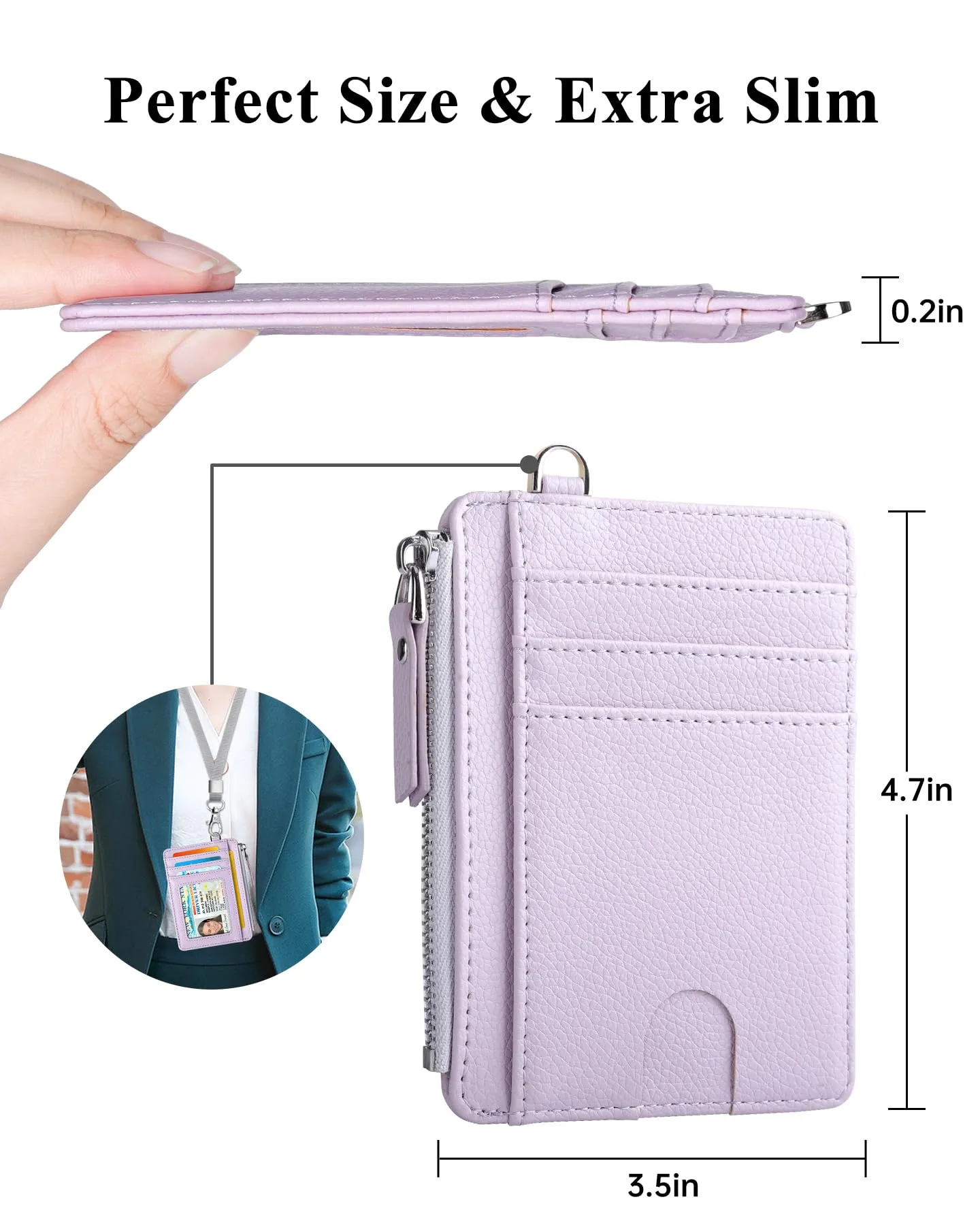 Teskyer Porta Carte Donna Slim Minimalista con Blocco RFID, Finestra ID e Cerniera, Viola Chiaro - immagine 5