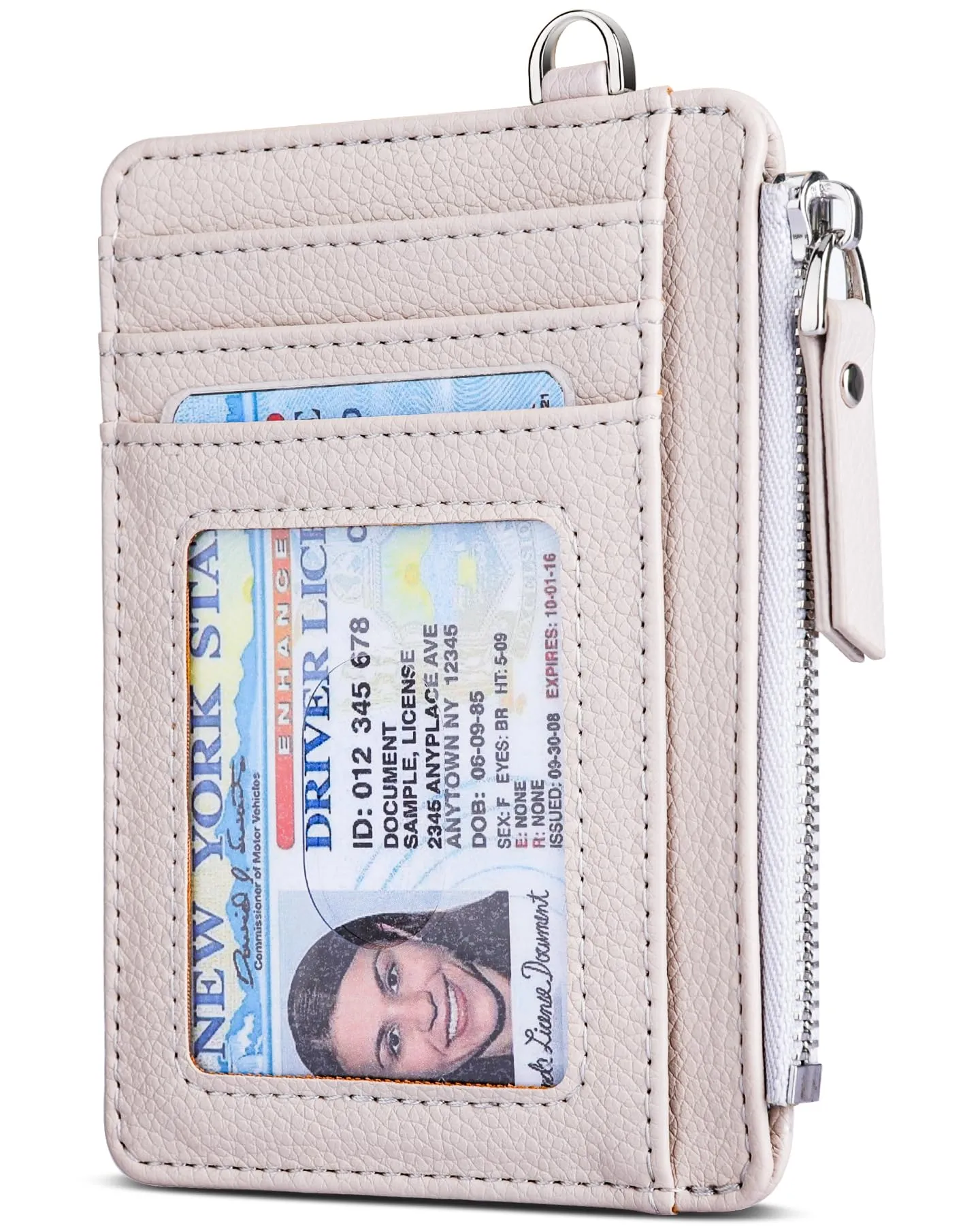 Teskyer Porta Carte Slim Minimalista con Blocco RFID, Finestra Identificativa e Cerniera, Beige - immagine 1