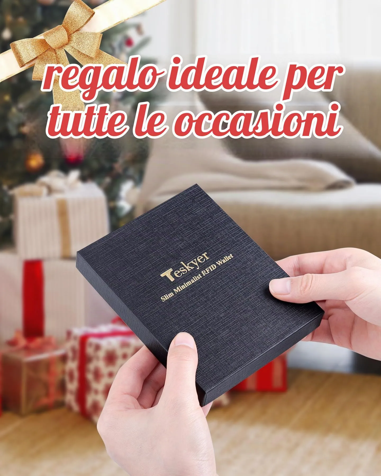 Teskyer Porta Carte Slim Minimalista con Blocco RFID, Finestra Identificativa e Cerniera, Beige - immagine 8