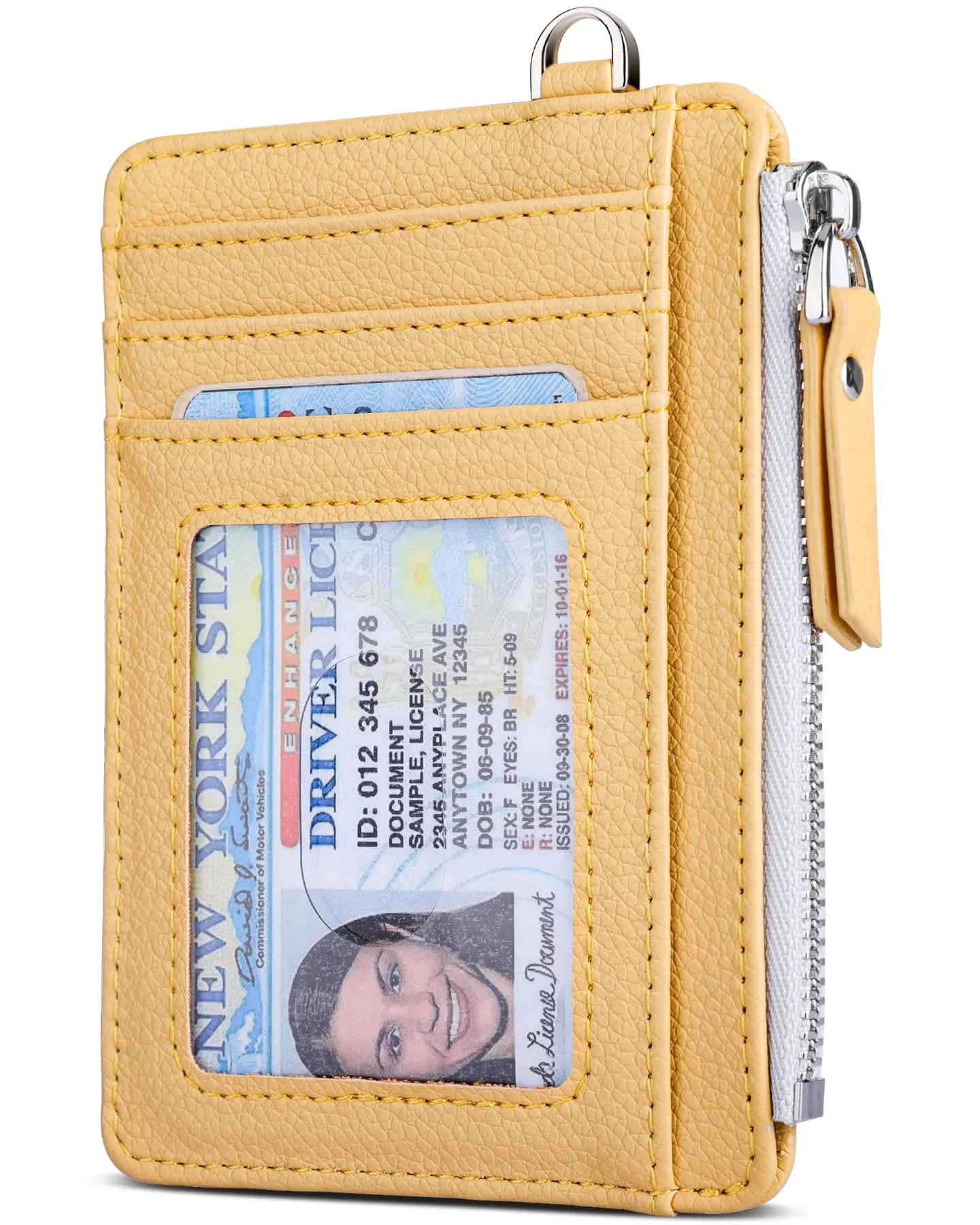 Teskyer Porta Carte Donna Slim Minimalista RFID, con Cerniera e Finestra ID, Giallo - immagine 1