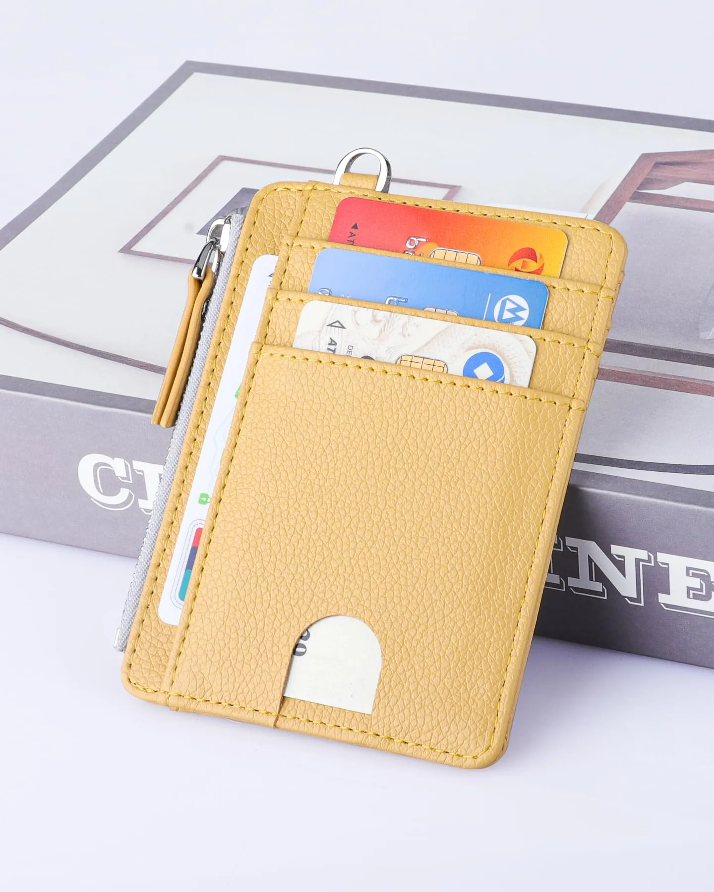 Teskyer Porta Carte Donna Slim Minimalista RFID, con Cerniera e Finestra ID, Giallo - immagine 4