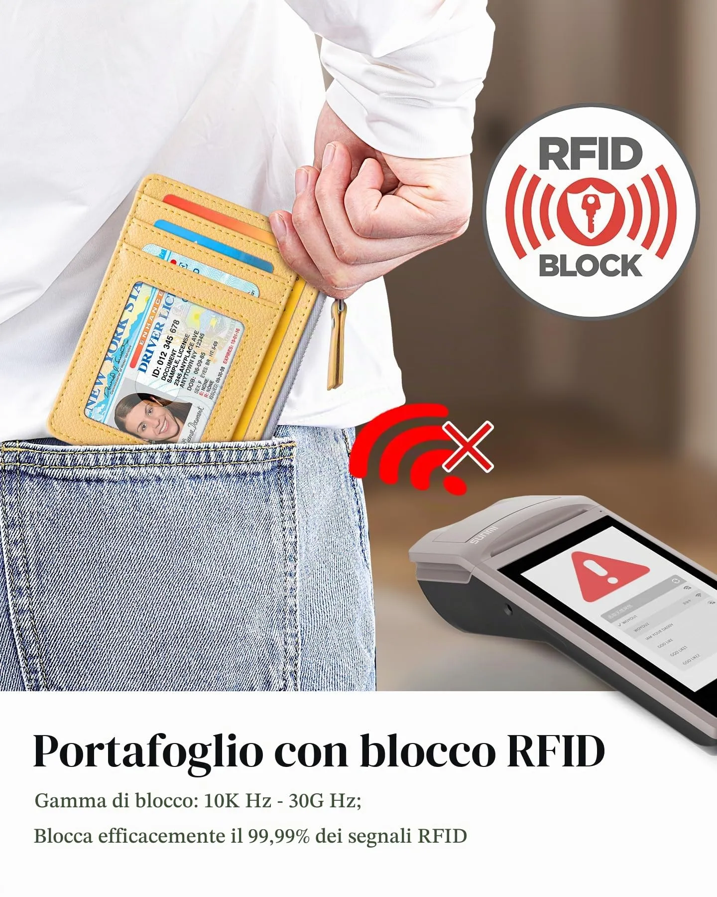 Teskyer Porta Carte Donna Slim Minimalista RFID, con Cerniera e Finestra ID, Giallo - immagine 6