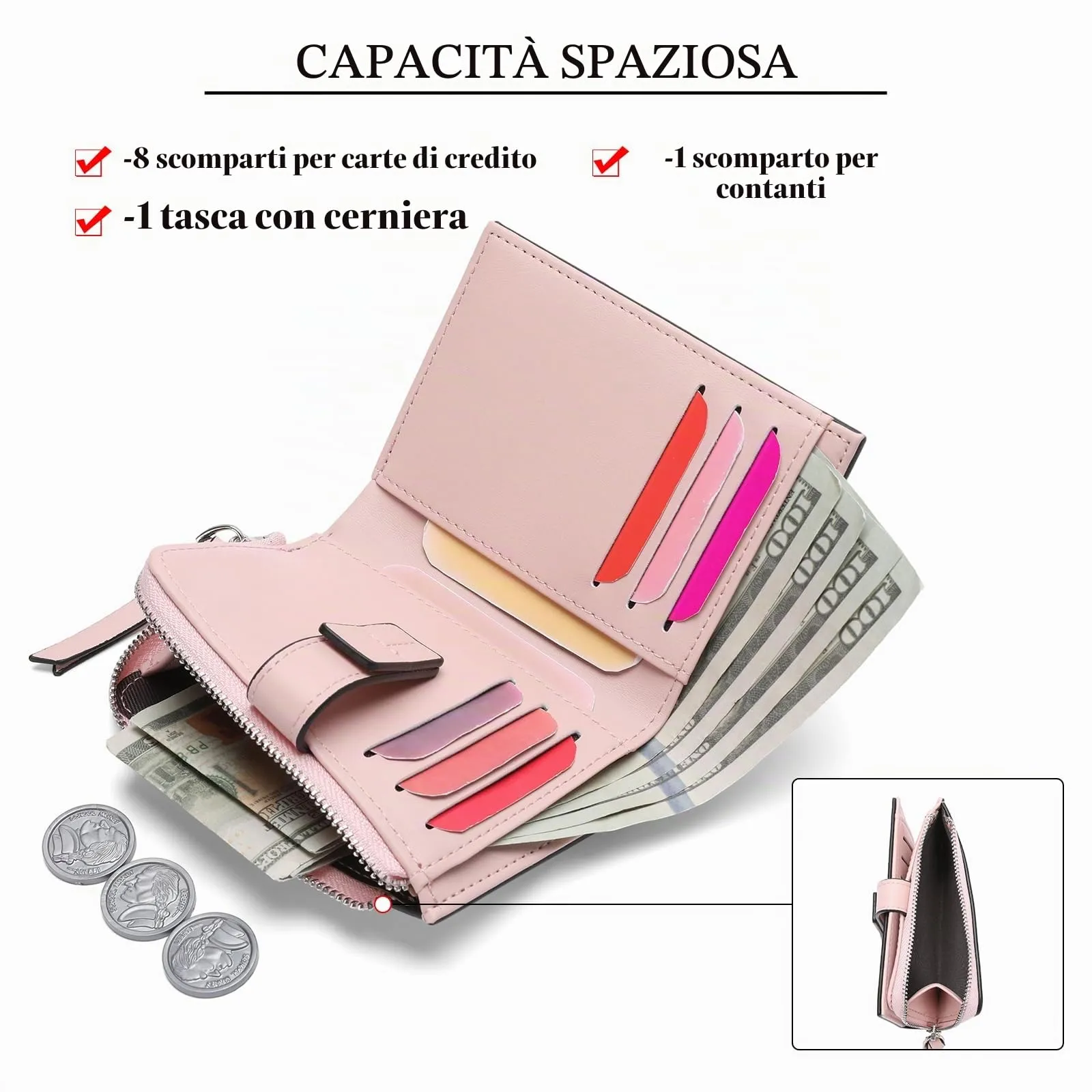 SENDEFN Portafoglio Donna Piccolo con Blocco RFID e Cerniera - immagine 2