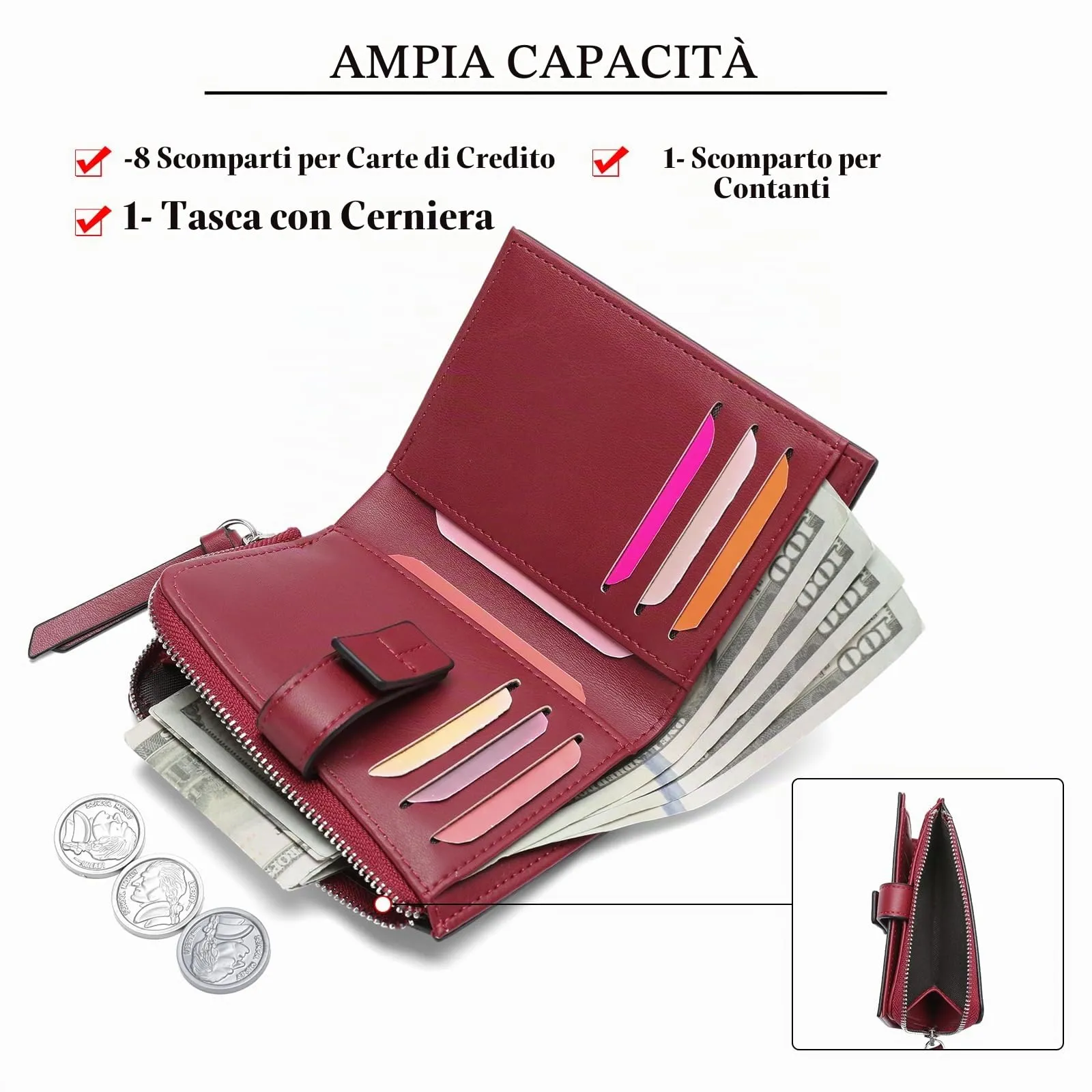 SENDEFN Portafoglio Donna Piccolo con Blocco RFID e Cerniera - immagine 2