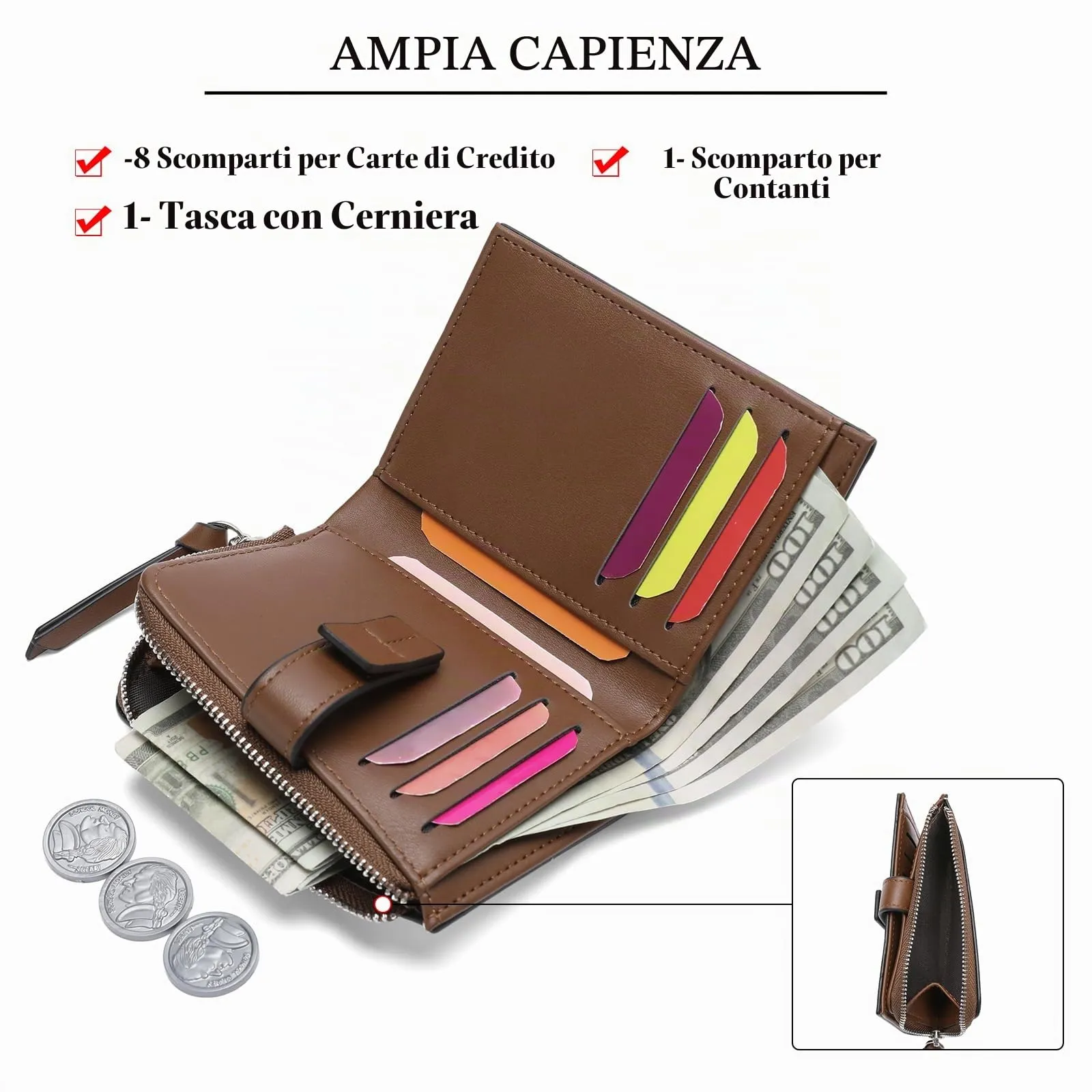 SENDEFN Portafoglio Donna Piccolo con Blocco RFID e Cerniera - immagine 2