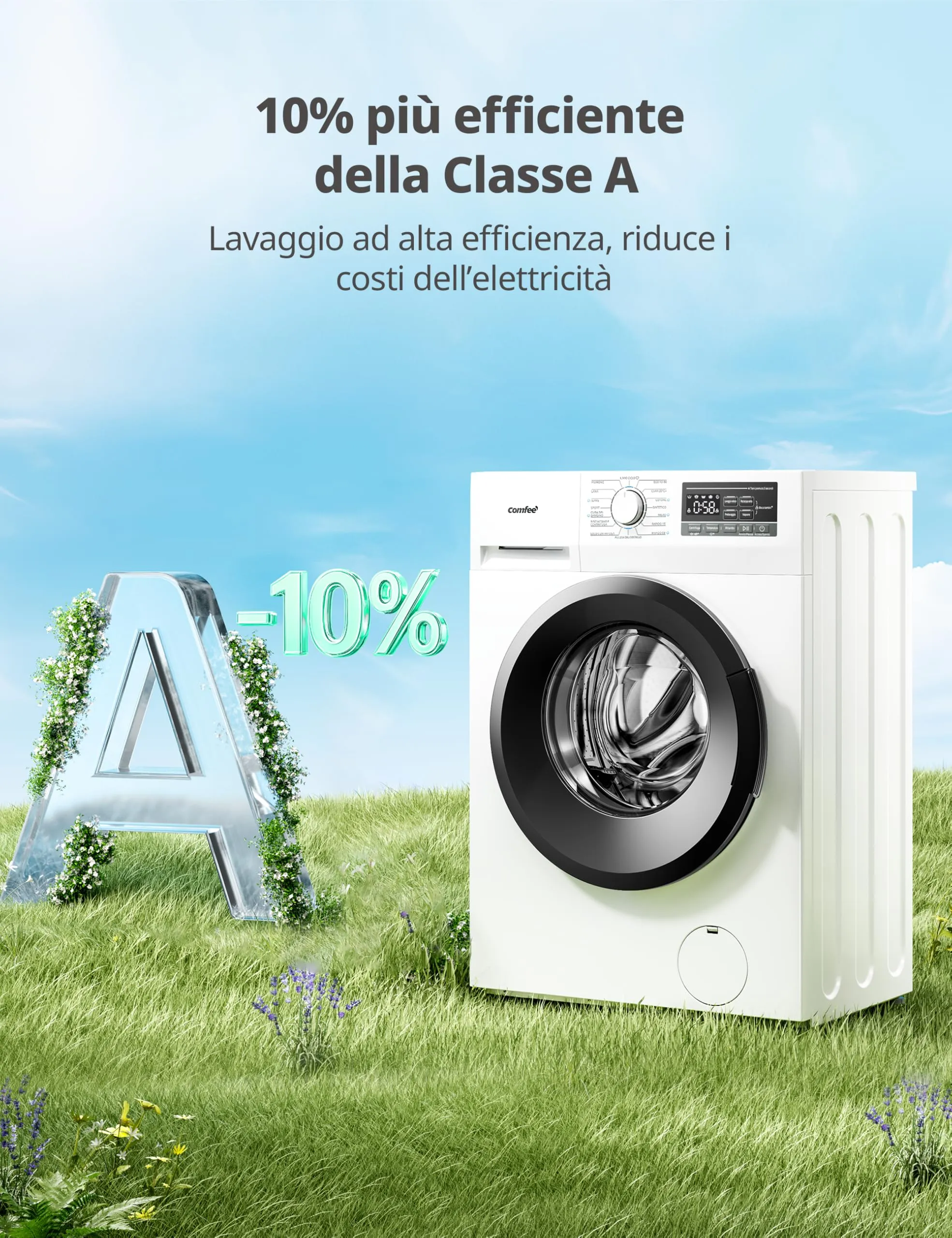 COMFEE' Lavatrice Ultra Slim 7 kg 40 cm Classe A-10% Motore BLDC CFP01EW70W - immagine 4