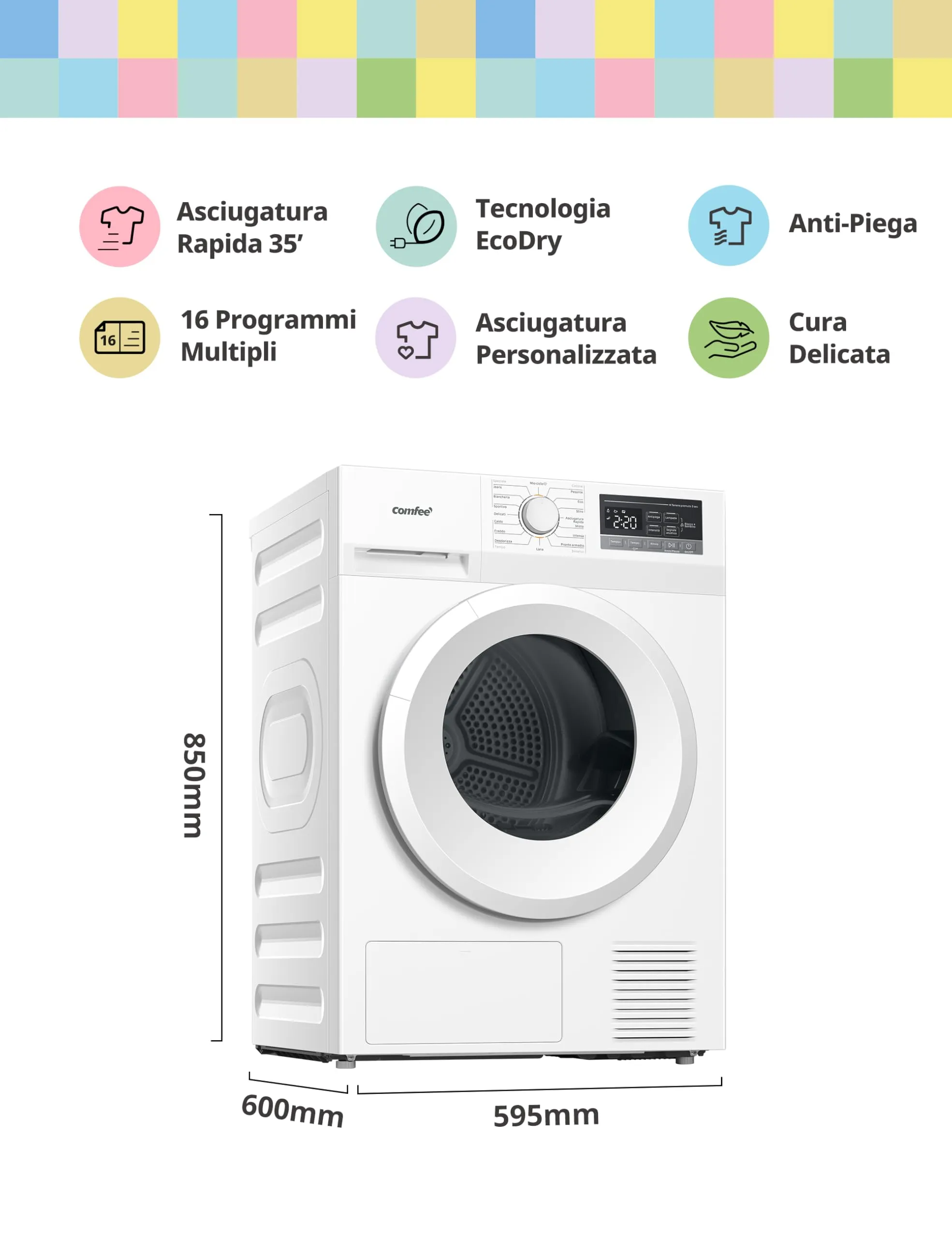 COMFEE' Asciugatrice Pompa di Calore 8 kg EcoDry CFP01EH80W - immagine 2