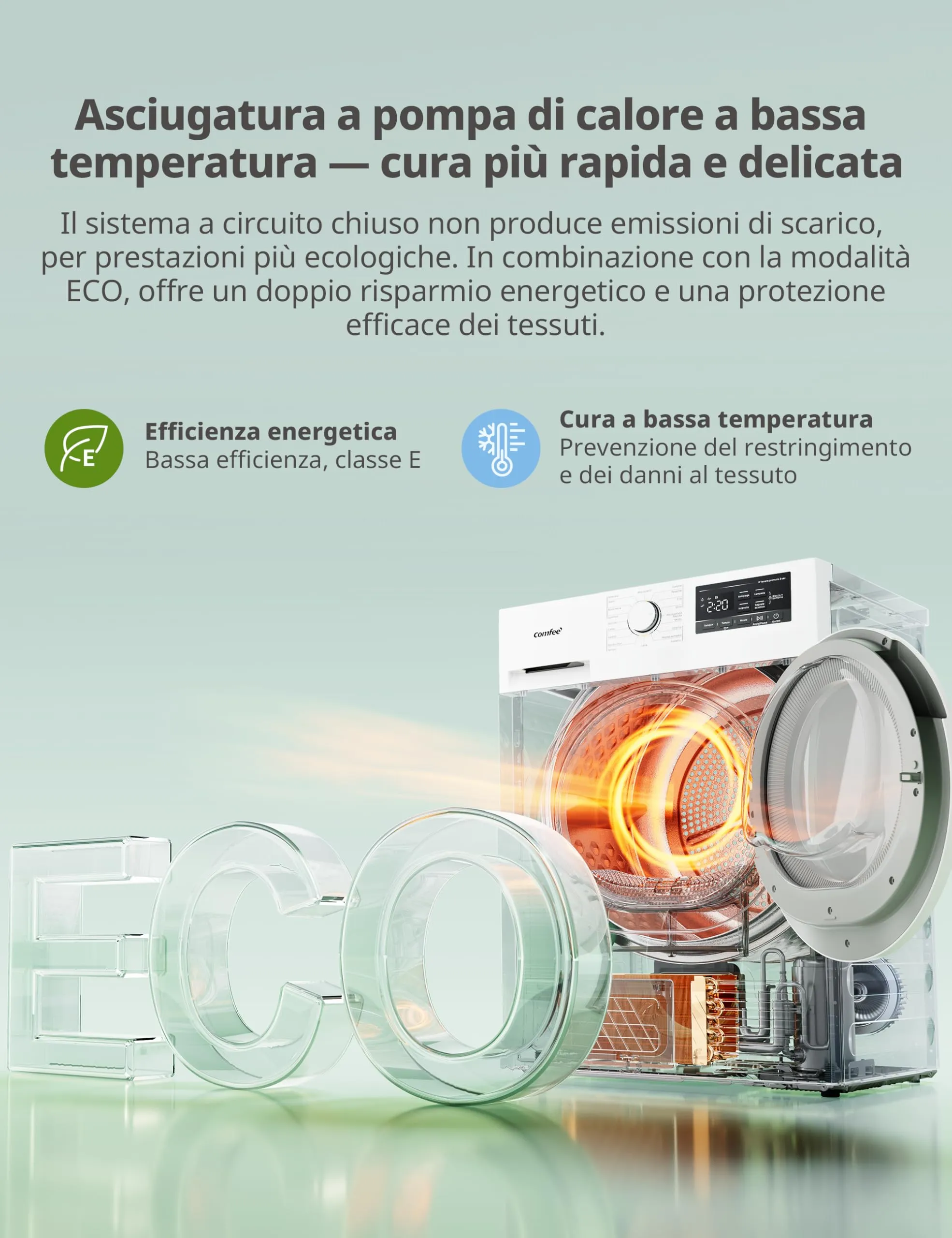 COMFEE' Asciugatrice Pompa di Calore 8 kg EcoDry CFP01EH80W - immagine 4