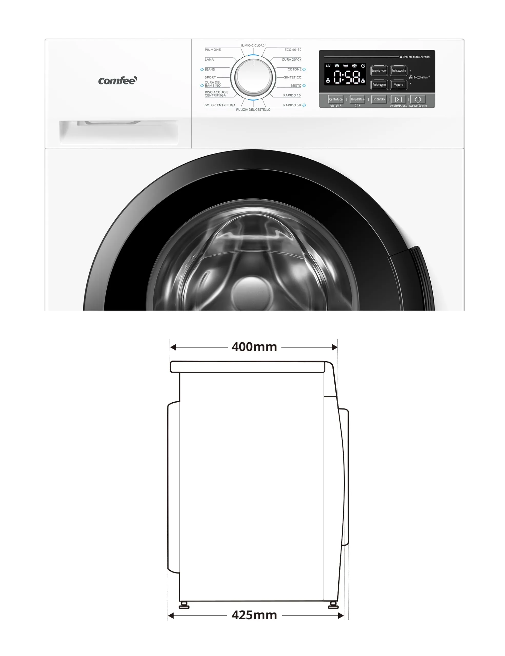 COMFEE' Lavatrice Ultra Slim 6 kg 40 cm Classe A-10% Motore BLDC CFP01EW60W - immagine 3