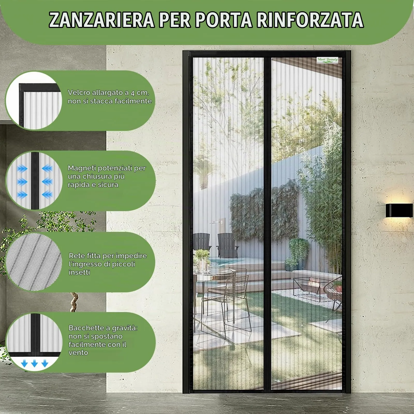 Meet Beauty Zanzariera Magnetica per Porte e Finestre, 160 x 220 cm, Nero - immagine 6