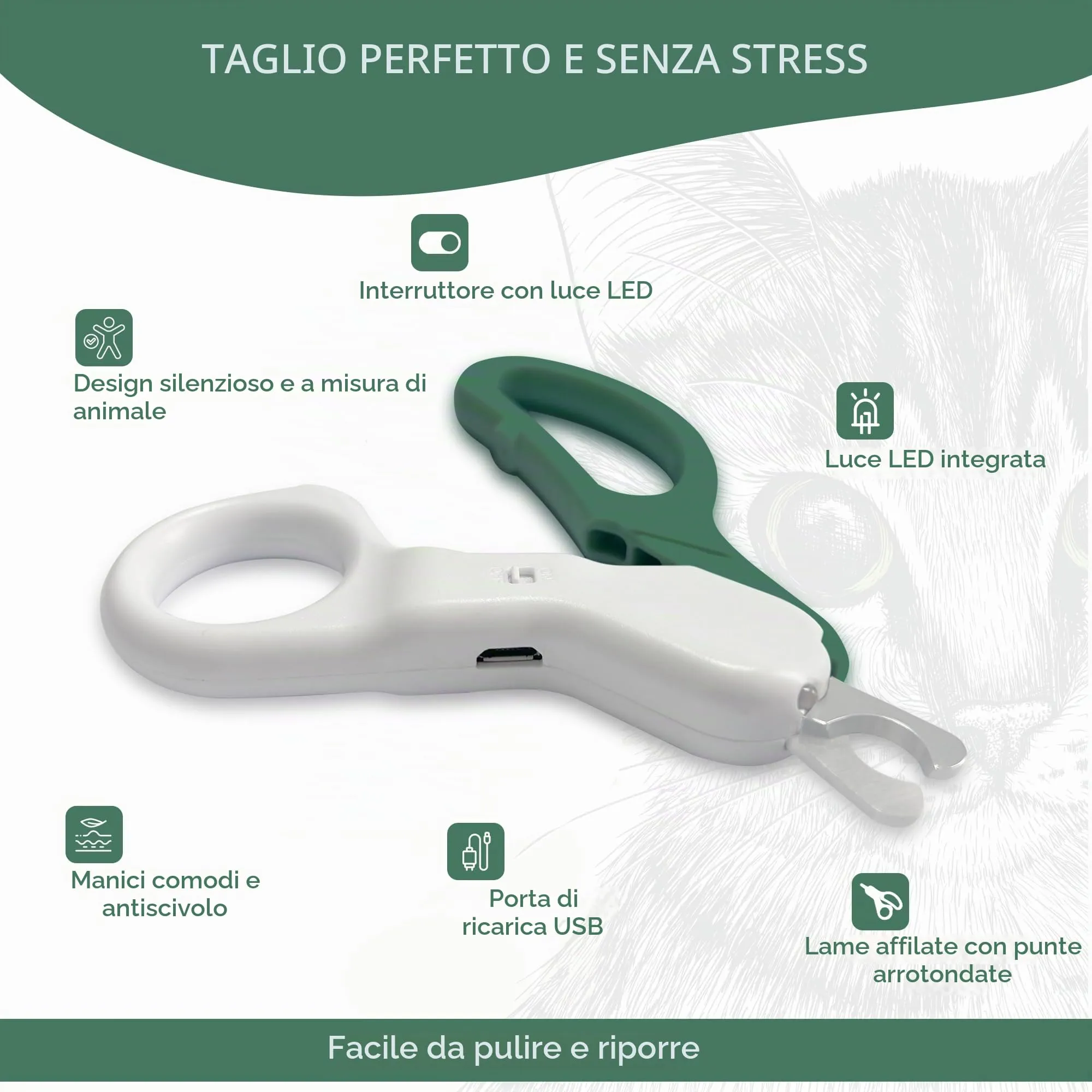 Candure Tagliaunghie per Animali con Luce LED in Acciaio Inox per Gatti, Conigli, Porcellini d'India e Uccelli - immagine 3
