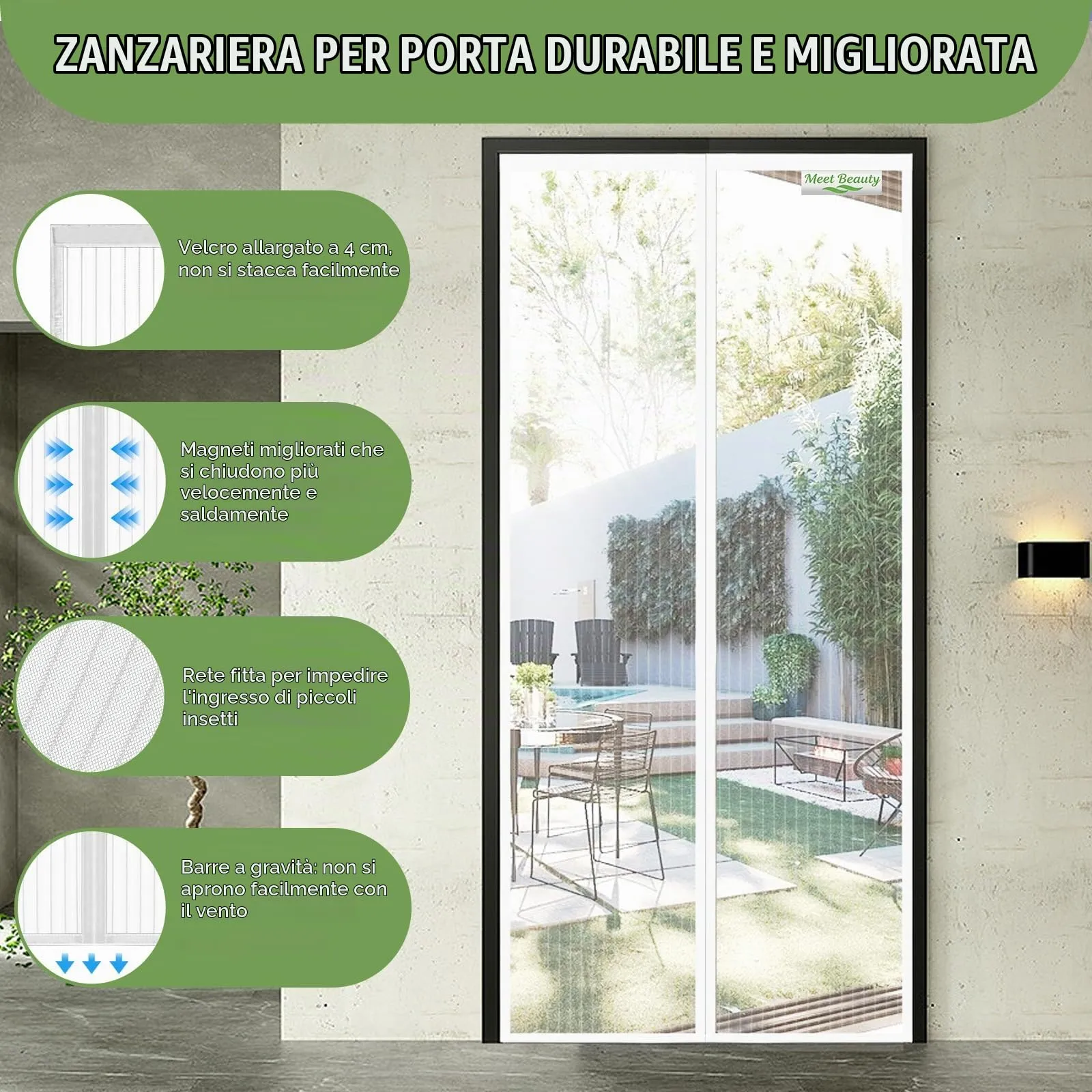 Meet Beauty Zanzariera Magnetica per Porte, 180 x 230 cm, Bianco - immagine 6