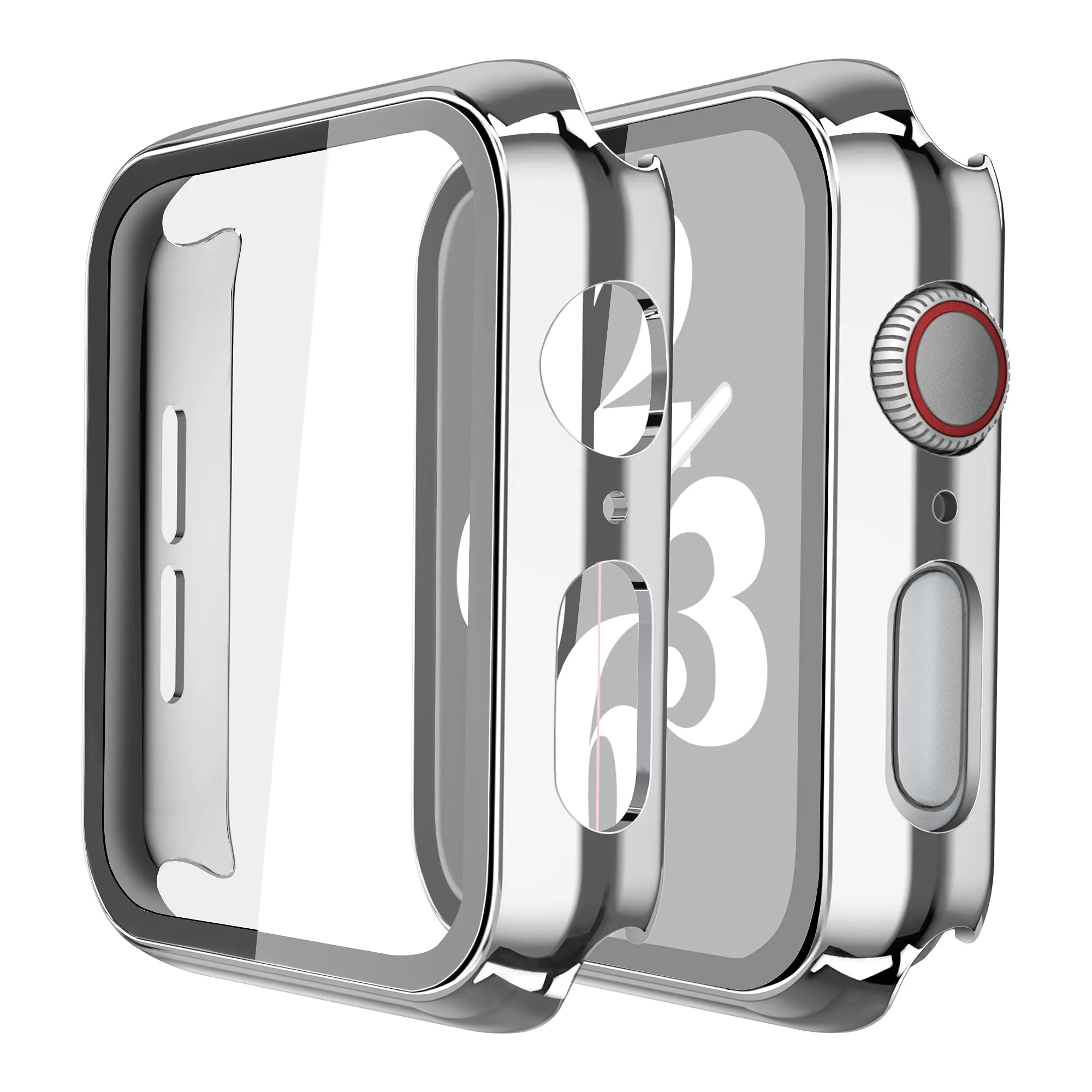 Misxi Cover con Vetro Temperato per Apple Watch Series 6/SE/5/4 44mm, Custodia Rigida Protezione Totale (1 Argento + 1 Trasparente) - immagine 1