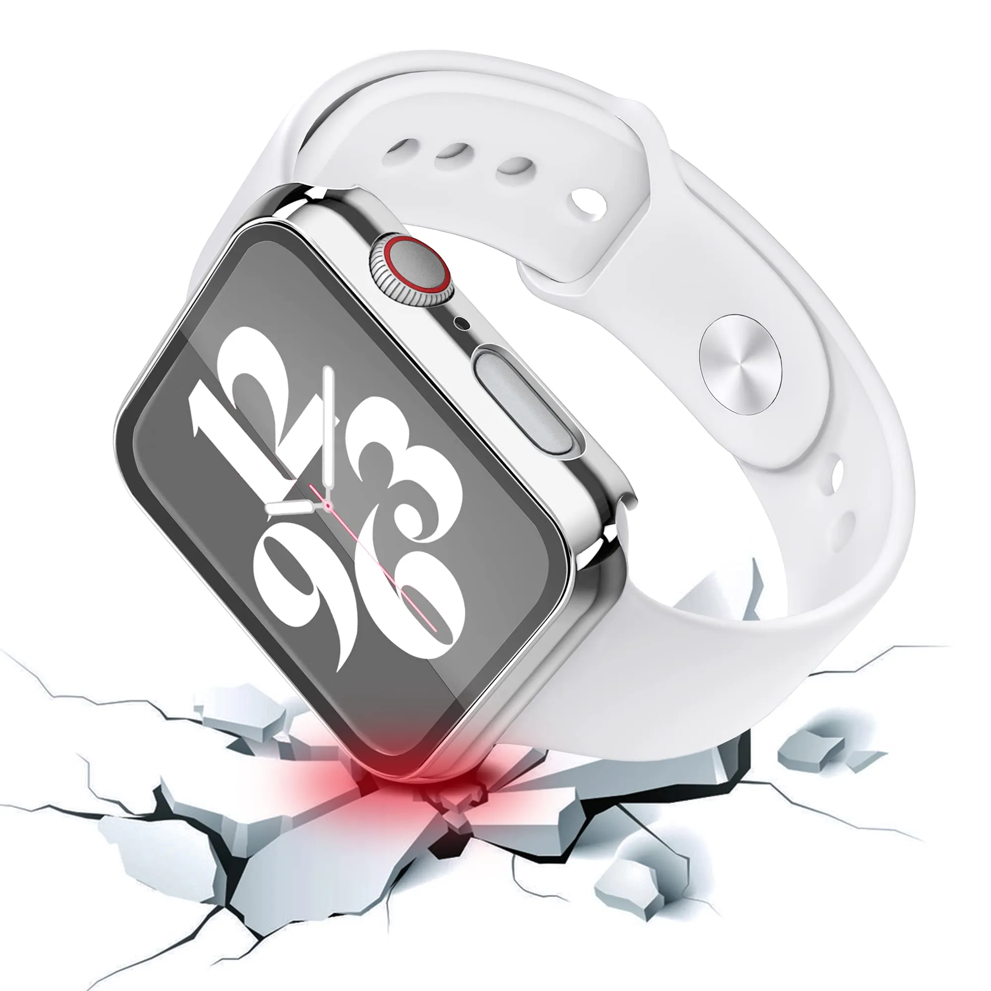 Misxi Cover con Vetro Temperato per Apple Watch Series 6/SE/5/4 44mm, Custodia Rigida Protezione Totale (1 Argento + 1 Trasparente) - immagine 2