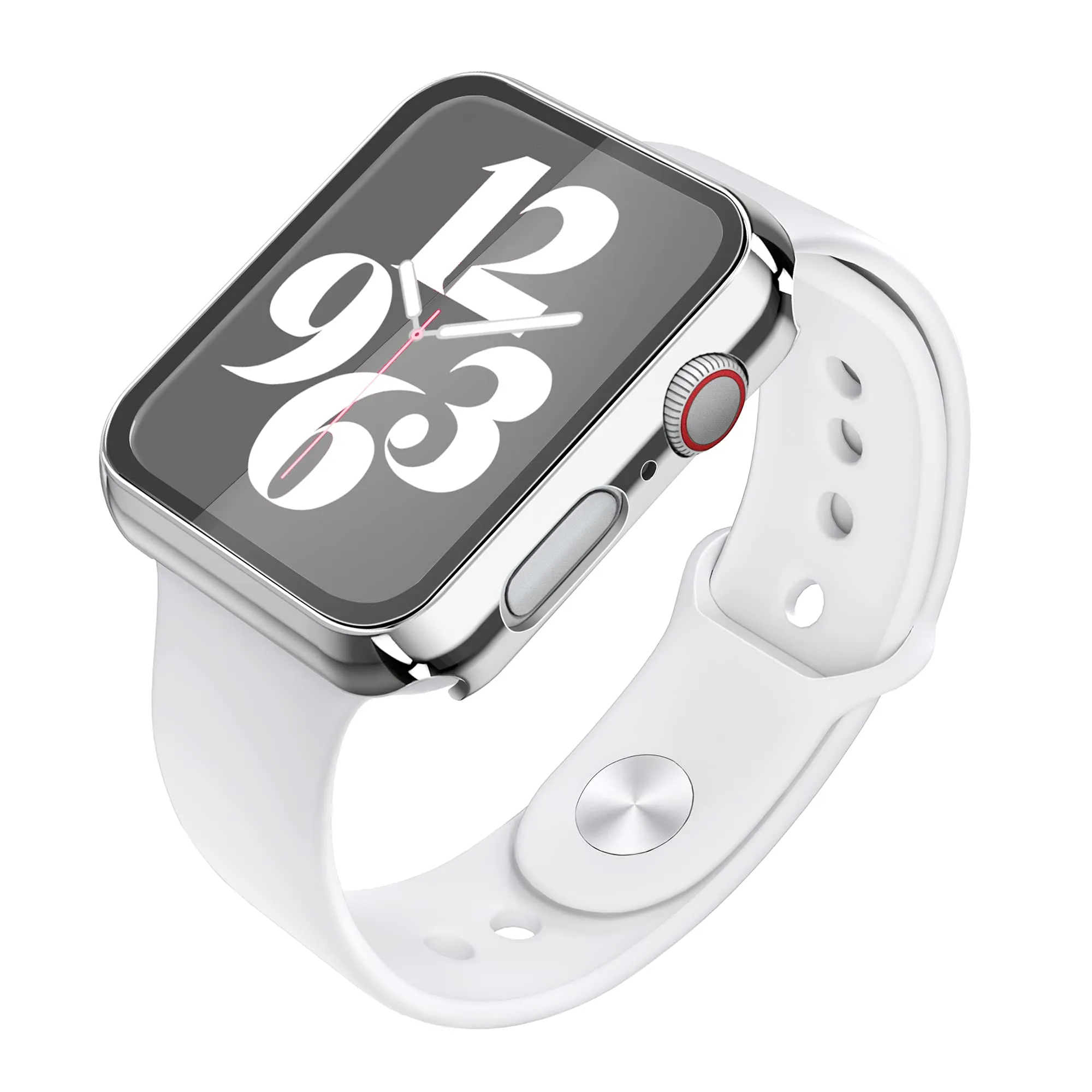 Misxi Cover con Vetro Temperato per Apple Watch Series 6/SE/5/4 44mm, Custodia Rigida Protezione Totale (1 Argento + 1 Trasparente) - immagine 5