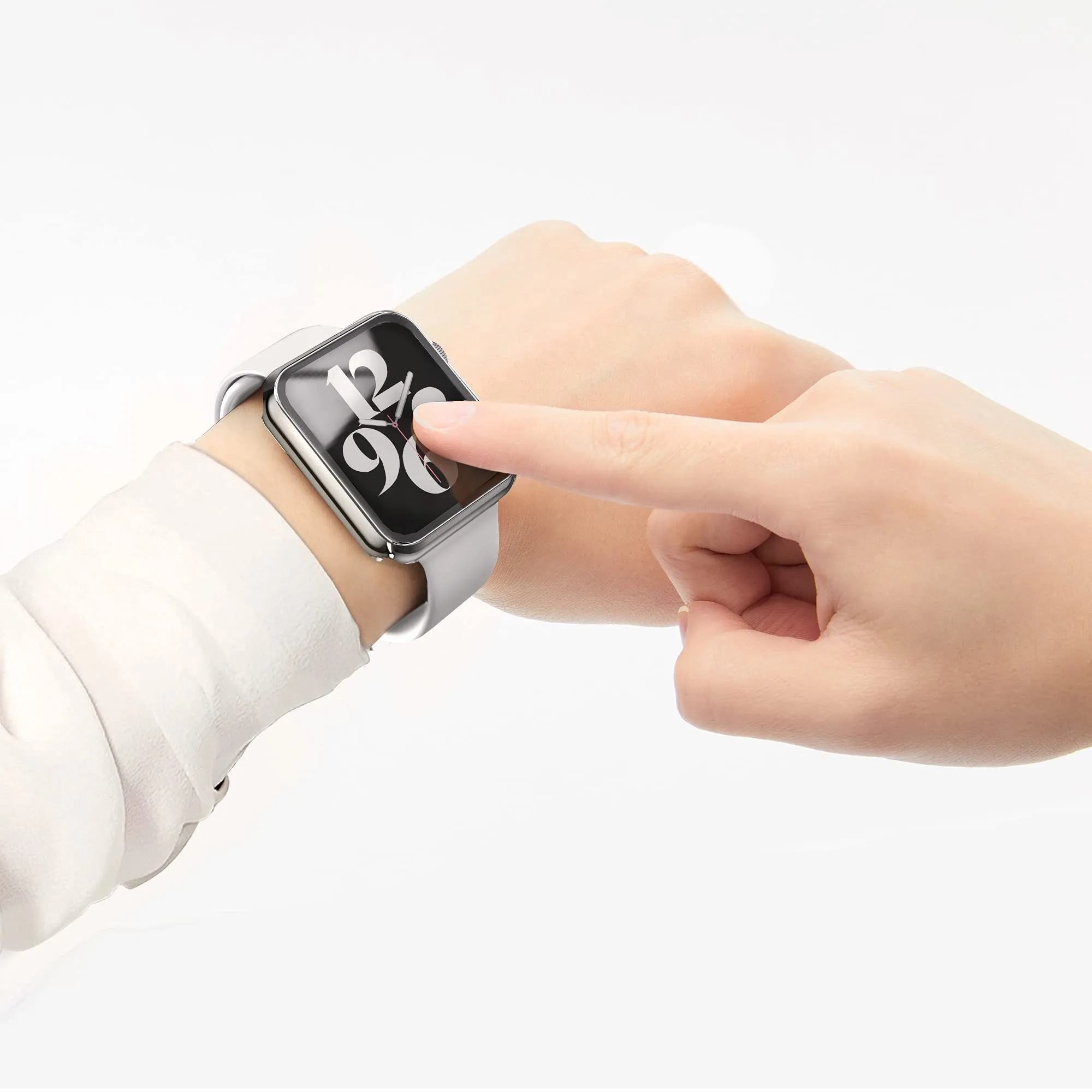 Misxi Cover con Vetro Temperato per Apple Watch Series 6/SE/5/4 44mm, Custodia Rigida Protezione Totale (1 Argento + 1 Trasparente) - immagine 7