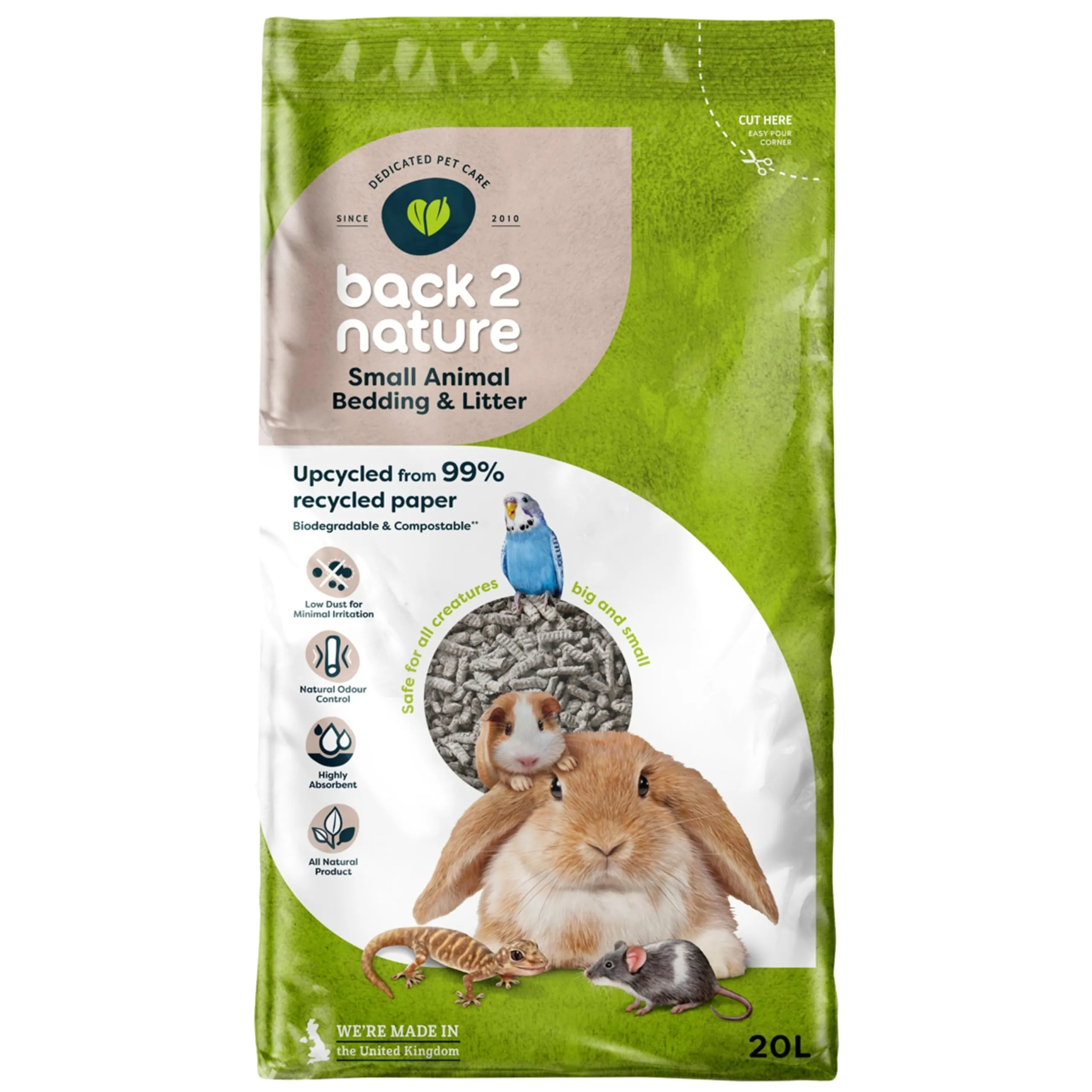 Back-2-Nature Lettiera per piccoli animali in carta riciclata atossica, 20 L - immagine 1