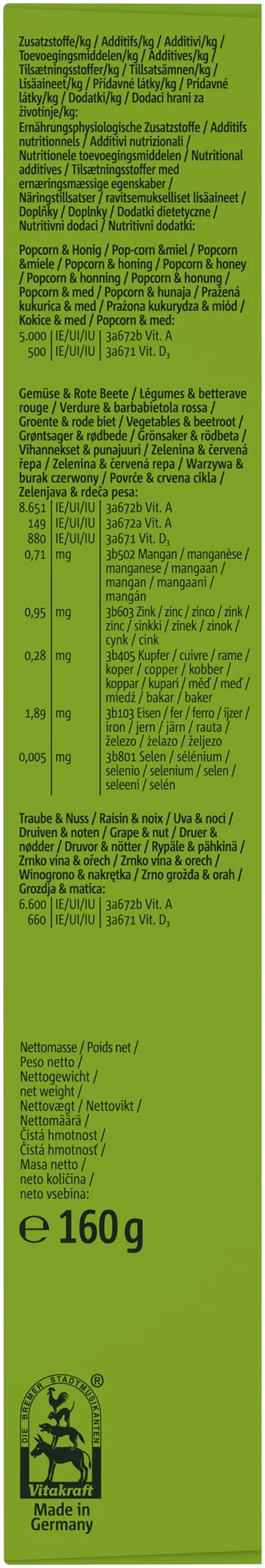 Vitakraft Kräcker Mix per conigli nani, con popcorn, miele, verdura, barbabietola rossa, uva e noci, senza zuccheri e cereali, 160g - immagine 7