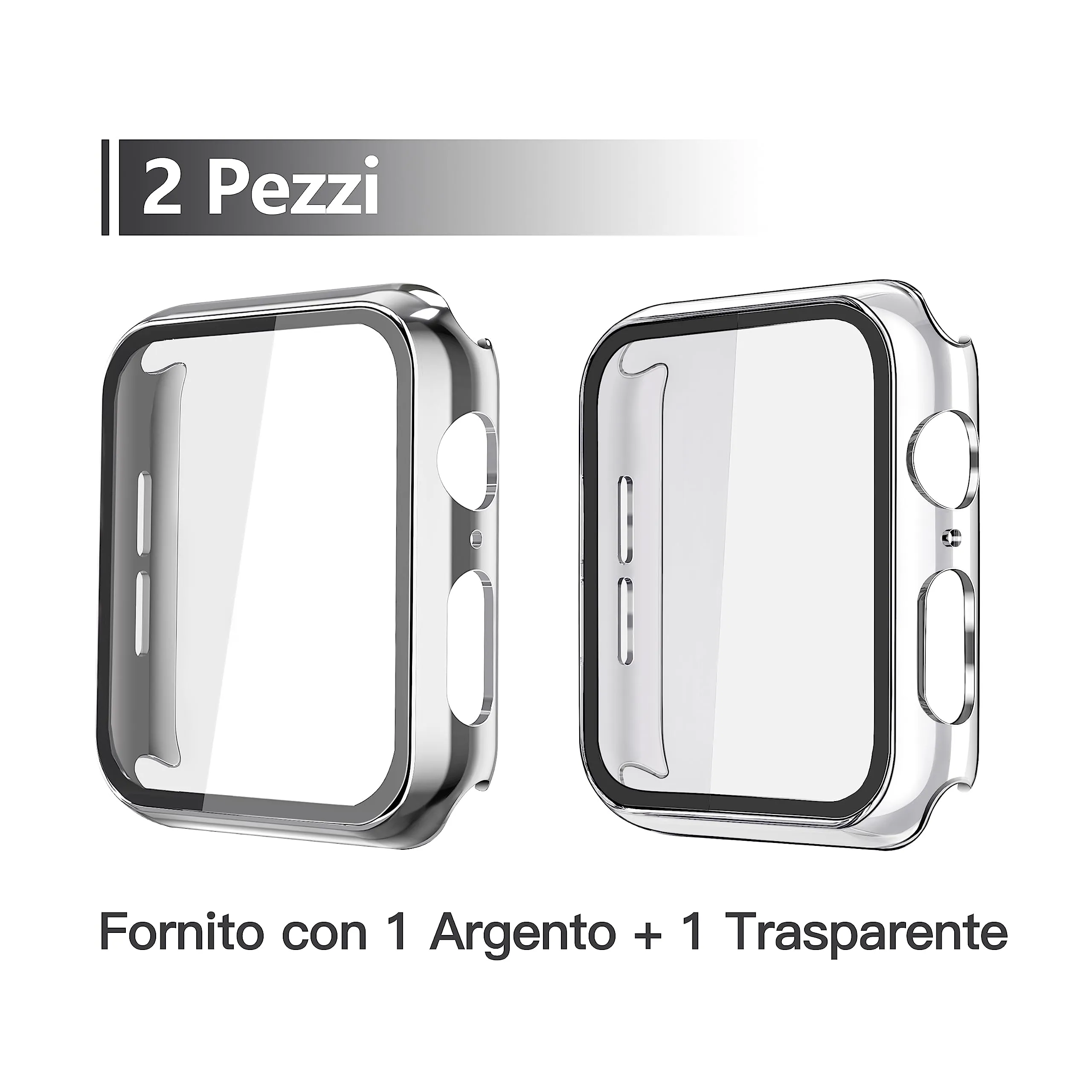 Misxi Cover con Vetro Temperato per Apple Watch Serie 6/SE/5/4 40mm, 2 Pezzi (1 Argento, 1 Trasparente) - immagine 3