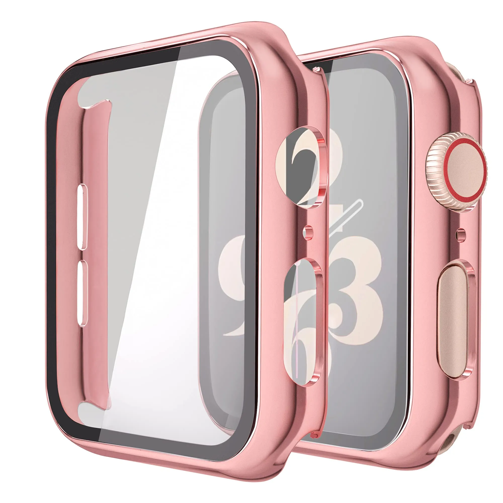 Misxi Cover con Vetro Temperato per Apple Watch Series 6/SE/5/4 44mm, 2 Pezzi (1 Rose Pink, 1 Trasparente) - immagine 1