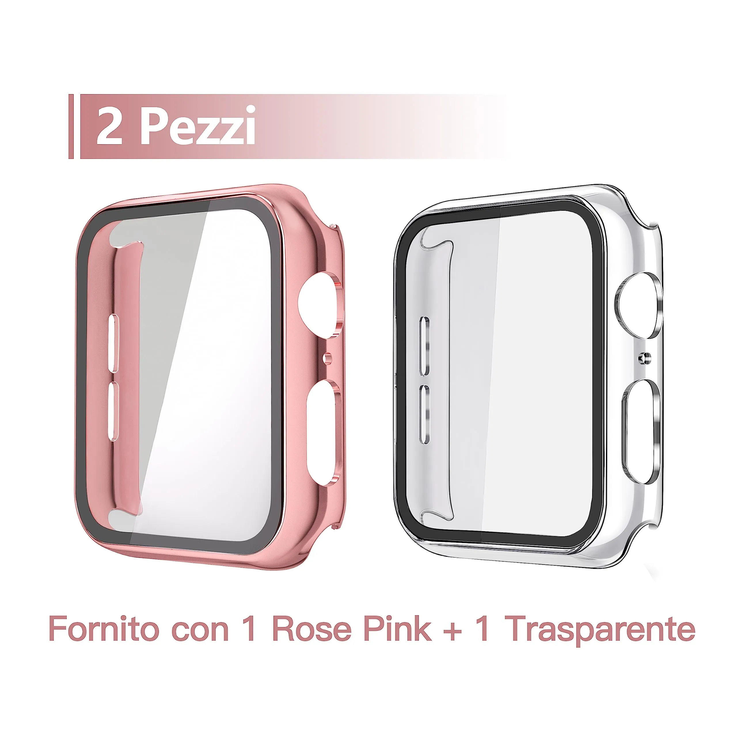 Misxi Cover con Vetro Temperato per Apple Watch Series 6/SE/5/4 44mm, 2 Pezzi (1 Rose Pink, 1 Trasparente) - immagine 3