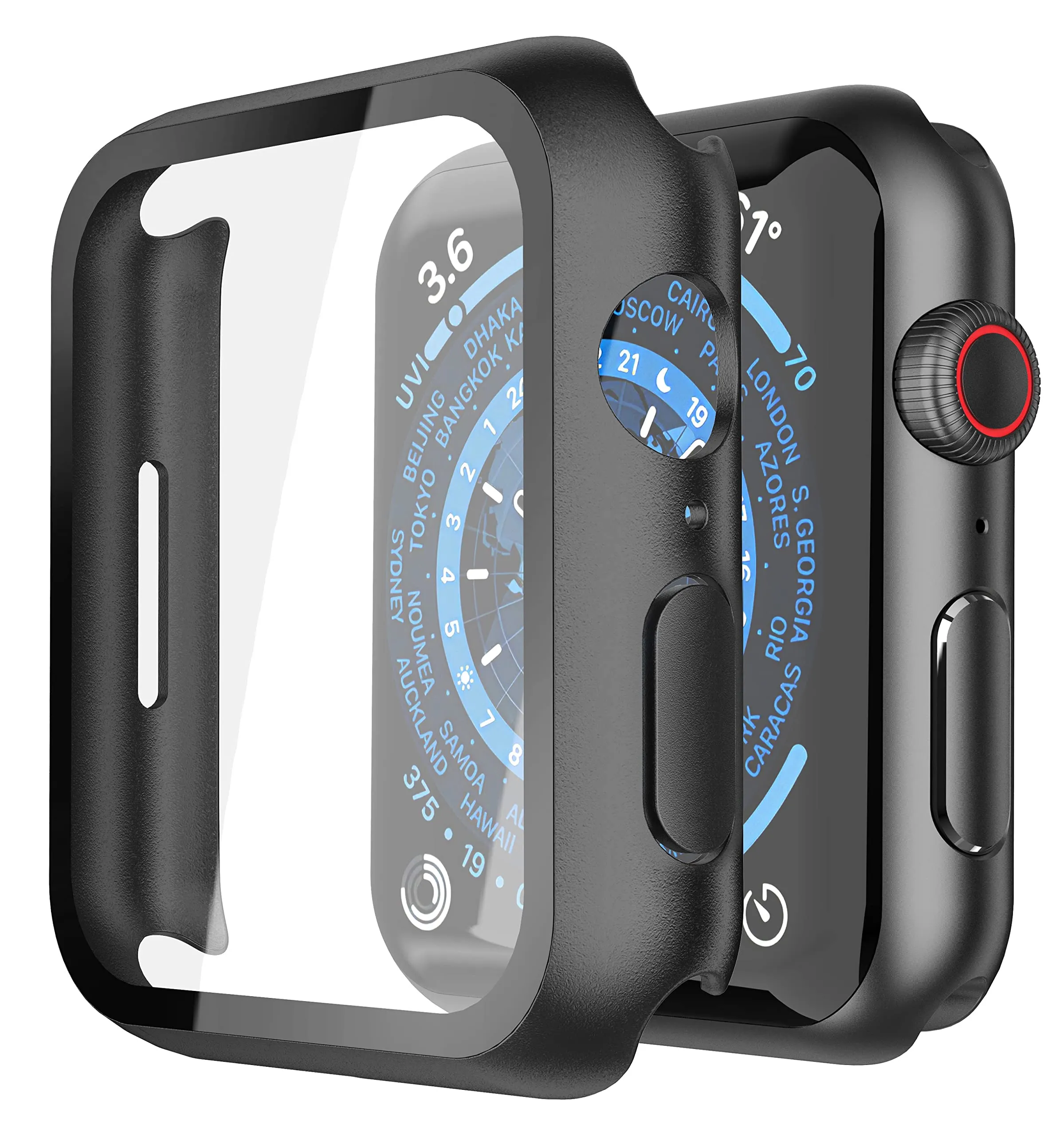 Misxi Custodia Rigida con Vetro Temperato per Apple Watch Serie 7 8 9 45mm, Nero (2 Pezzi) - immagine 1