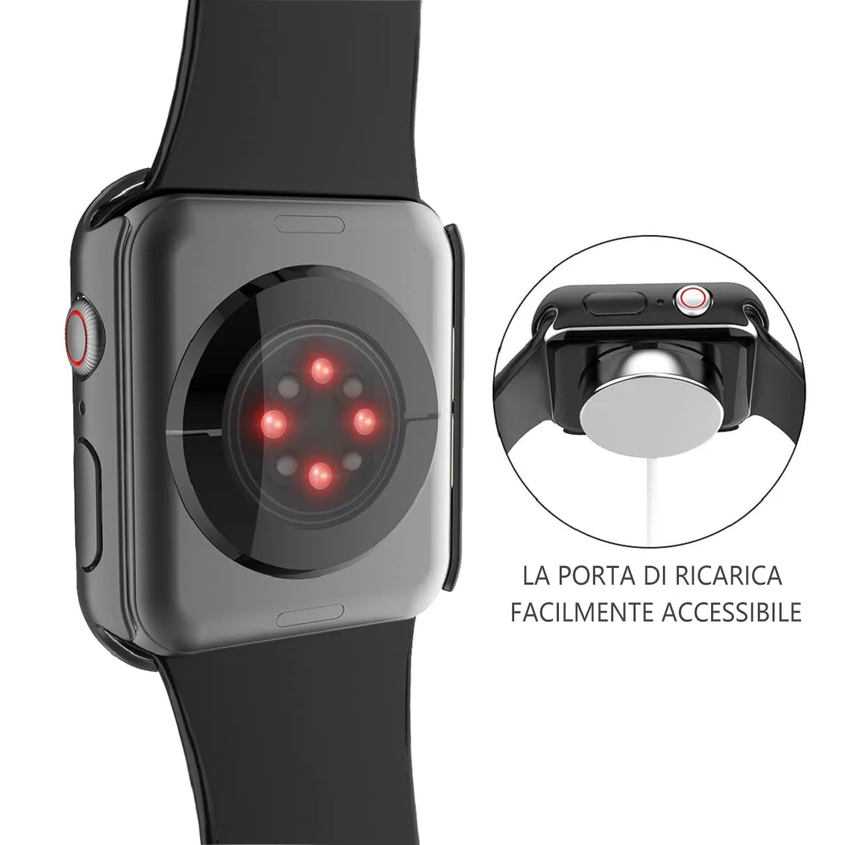 Misxi Custodia Rigida con Vetro Temperato per Apple Watch Serie 7 8 9 45mm, Nero (2 Pezzi) - immagine 8