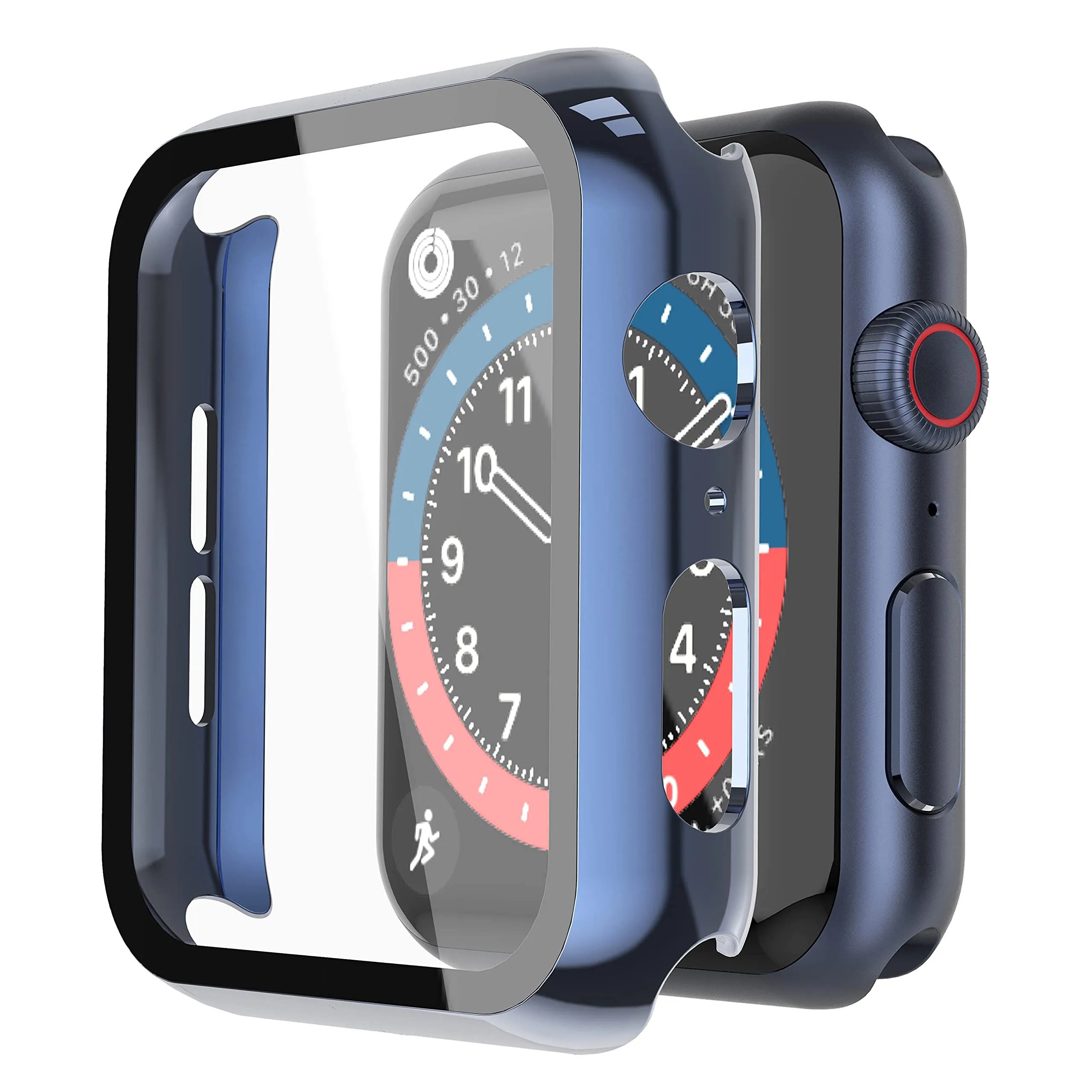 Misxi Cover con Vetro Temperato per Apple Watch Serie 6/SE/5/4 44mm, 2 Pezzi (1 Blu + 1 Trasparente) - immagine 1