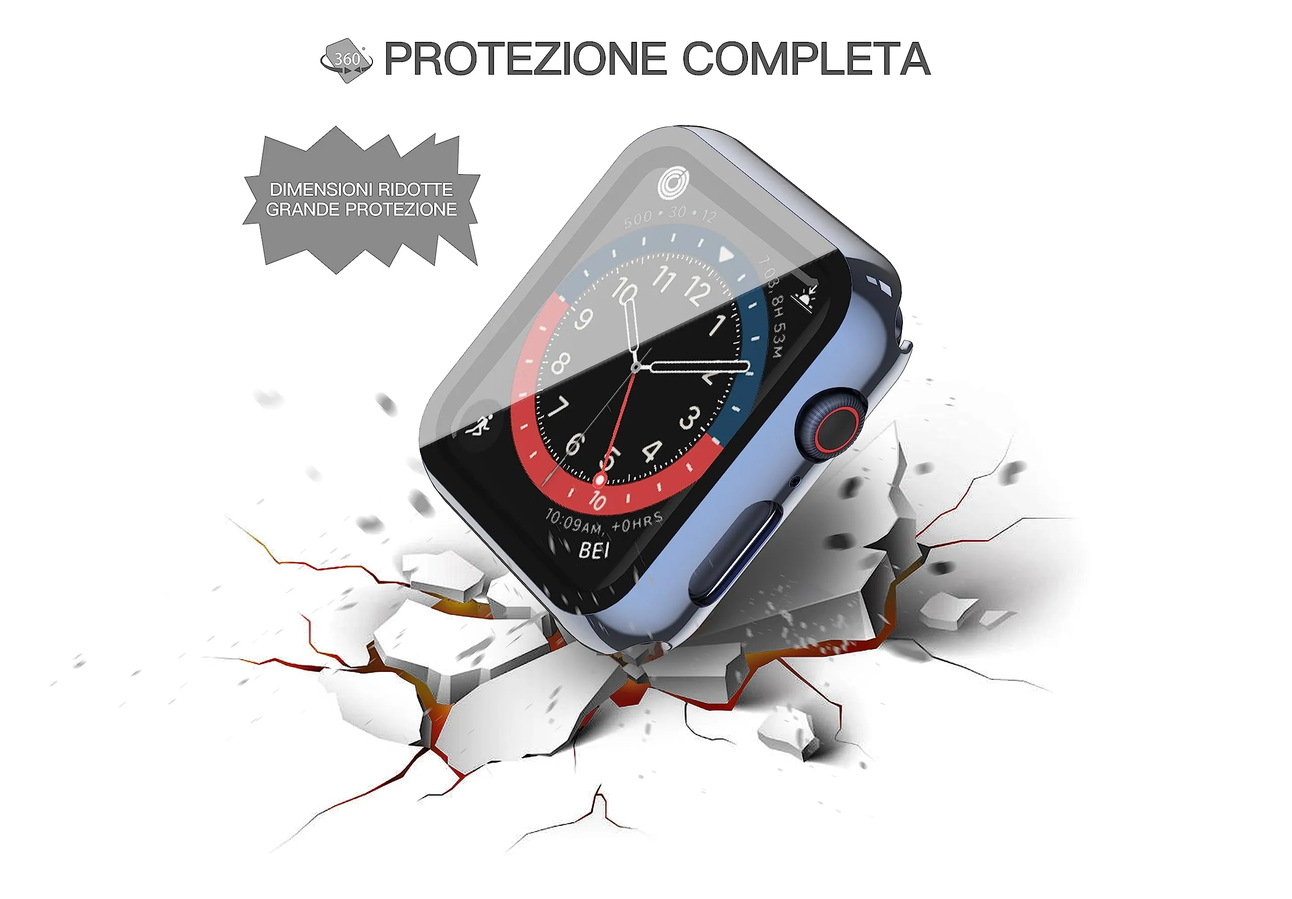 Misxi Cover con Vetro Temperato per Apple Watch Serie 6/SE/5/4 44mm, 2 Pezzi (1 Blu + 1 Trasparente) - immagine 4