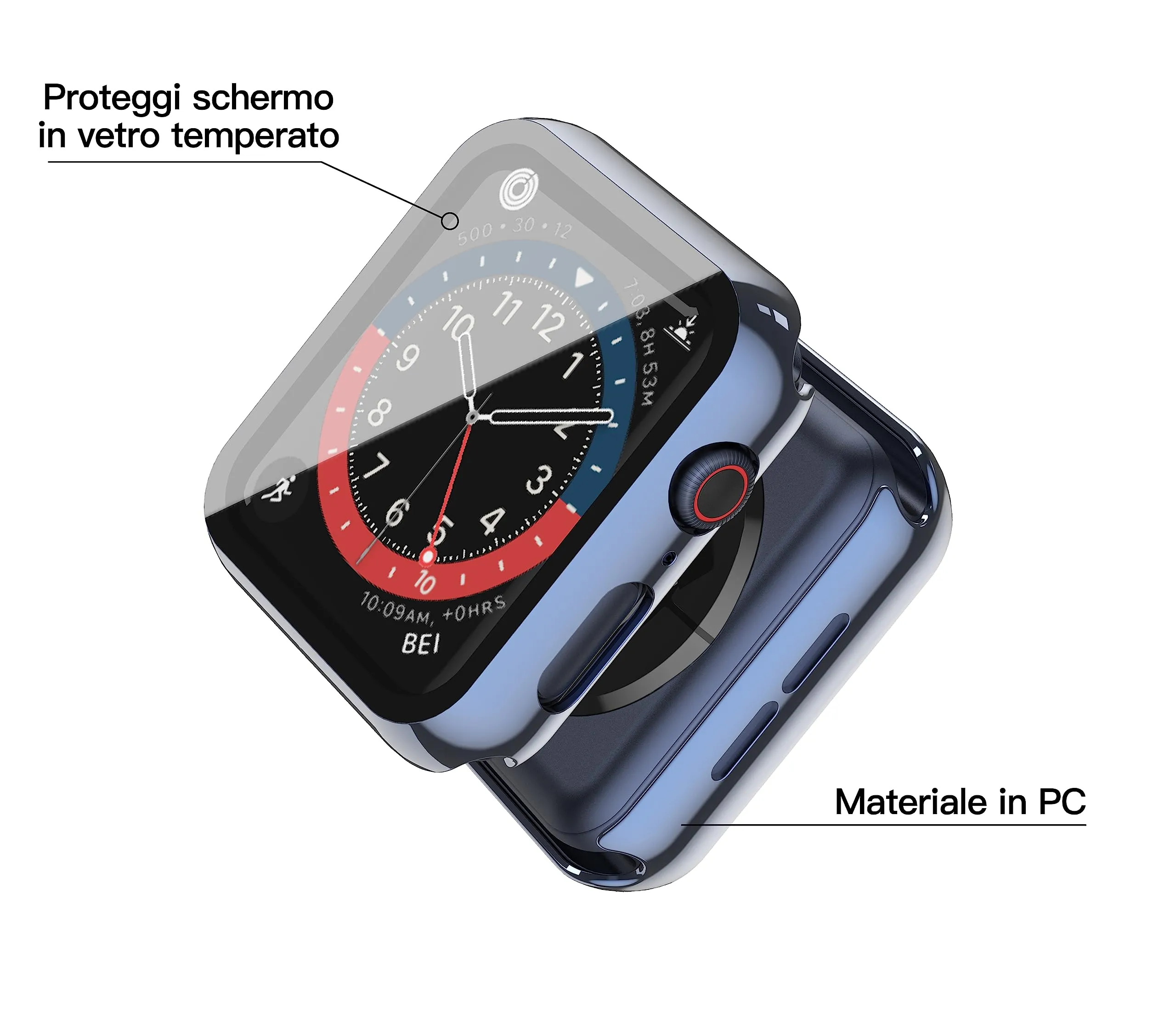 Misxi Cover con Vetro Temperato per Apple Watch Serie 6/SE/5/4 44mm, 2 Pezzi (1 Blu + 1 Trasparente) - immagine 5