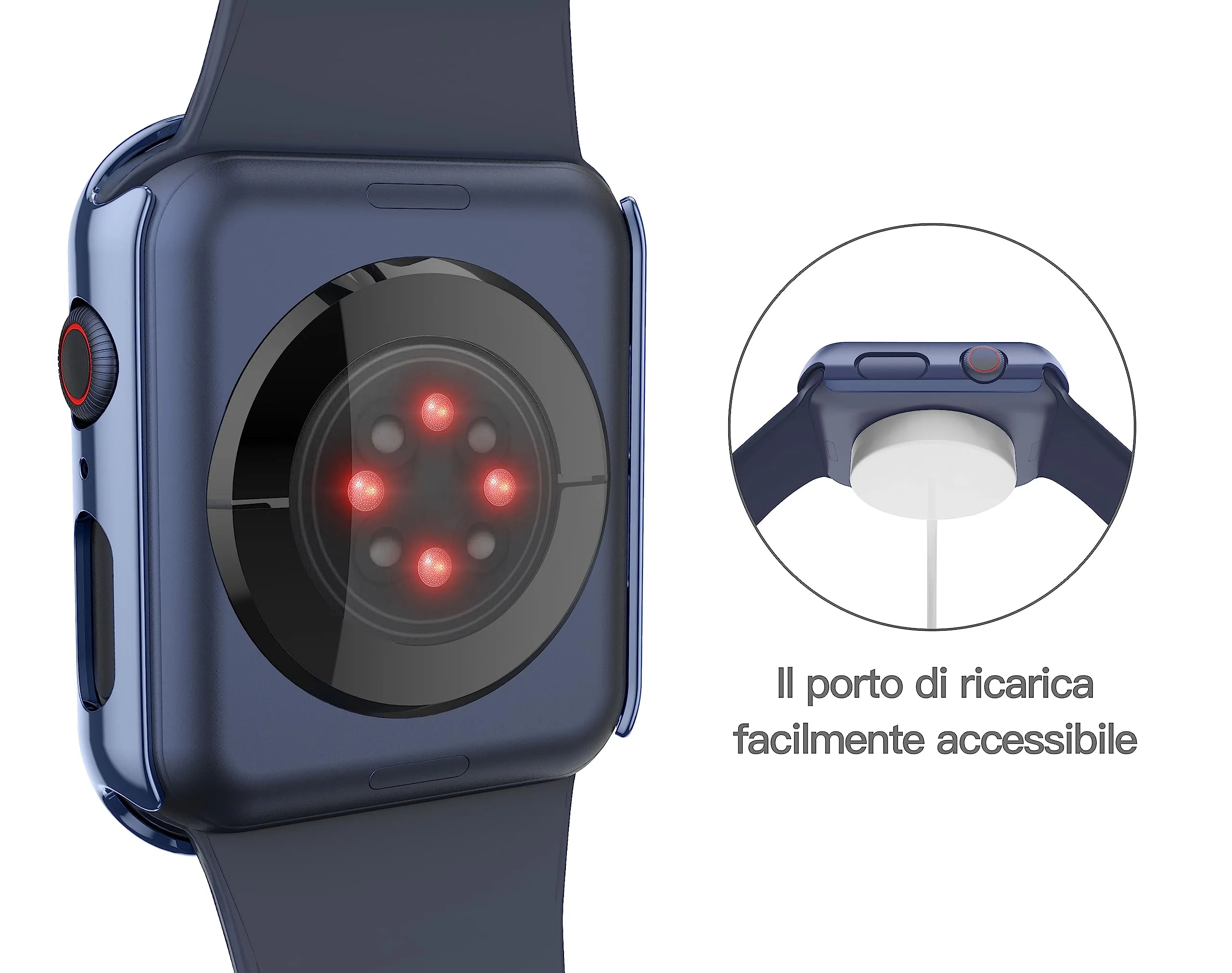 Misxi Cover con Vetro Temperato per Apple Watch Serie 6/SE/5/4 44mm, 2 Pezzi (1 Blu + 1 Trasparente) - immagine 7