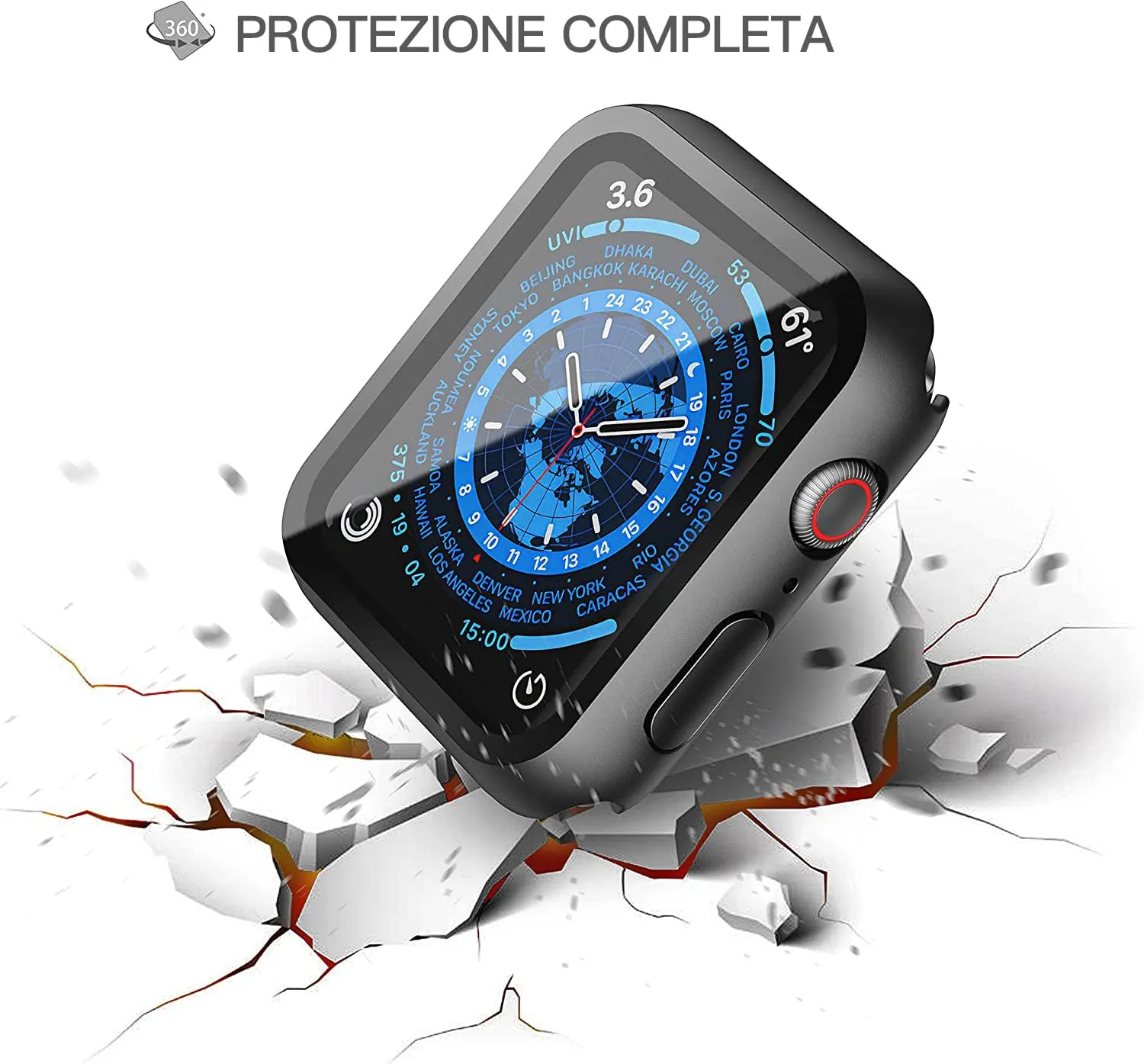 Misxi Custodia Rigida con Vetro Temperato per Apple Watch Serie 9 8 7 45mm, 1 Nero + 1 Trasparente - immagine 5