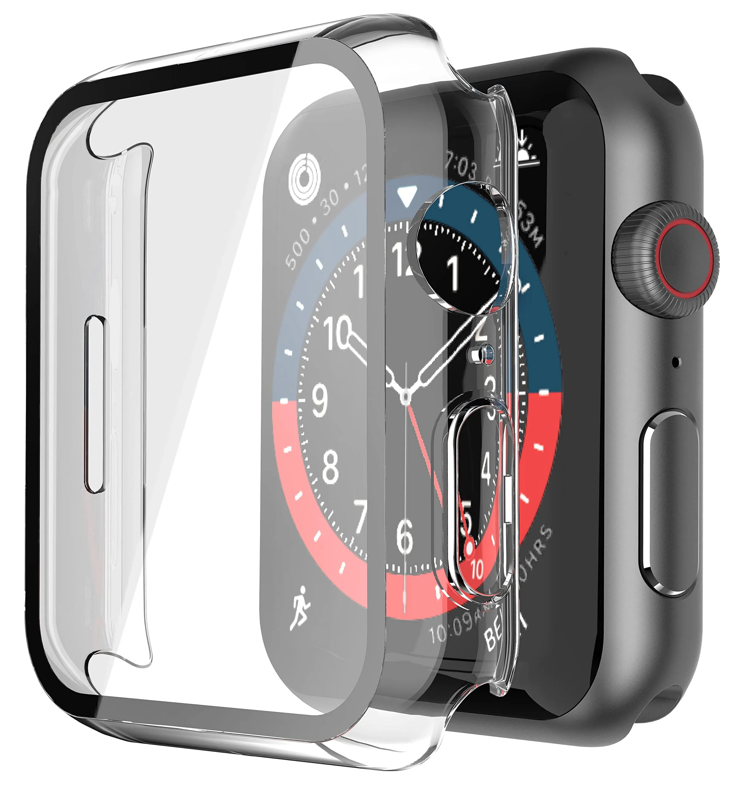 Misxi Custodia Rigida Trasparente con Vetro Temperato per Apple Watch Serie 9, 8, 7 41mm (2 Pezzi) - immagine 1
