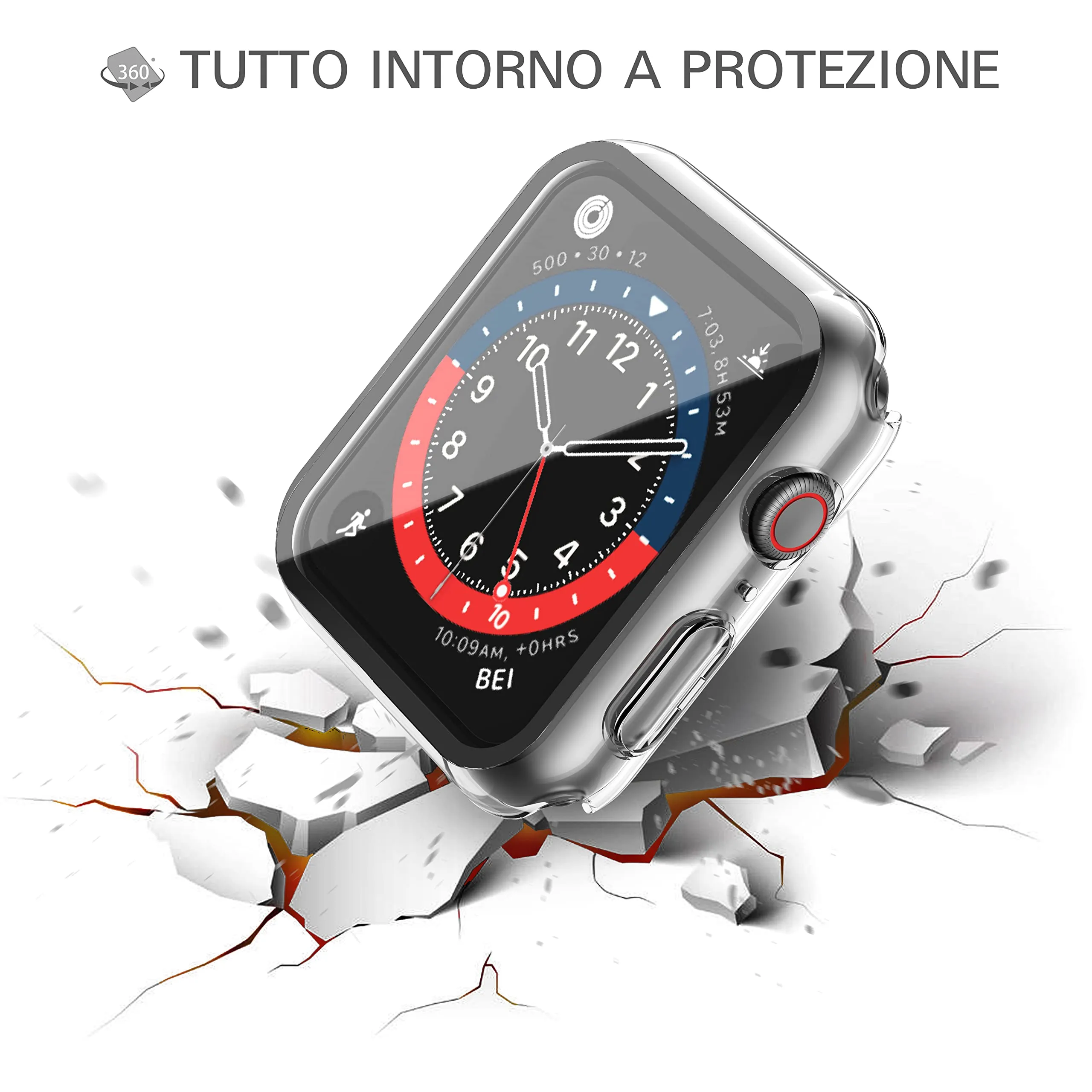 Misxi Custodia Rigida Trasparente con Vetro Temperato per Apple Watch Serie 9, 8, 7 41mm (2 Pezzi) - immagine 4