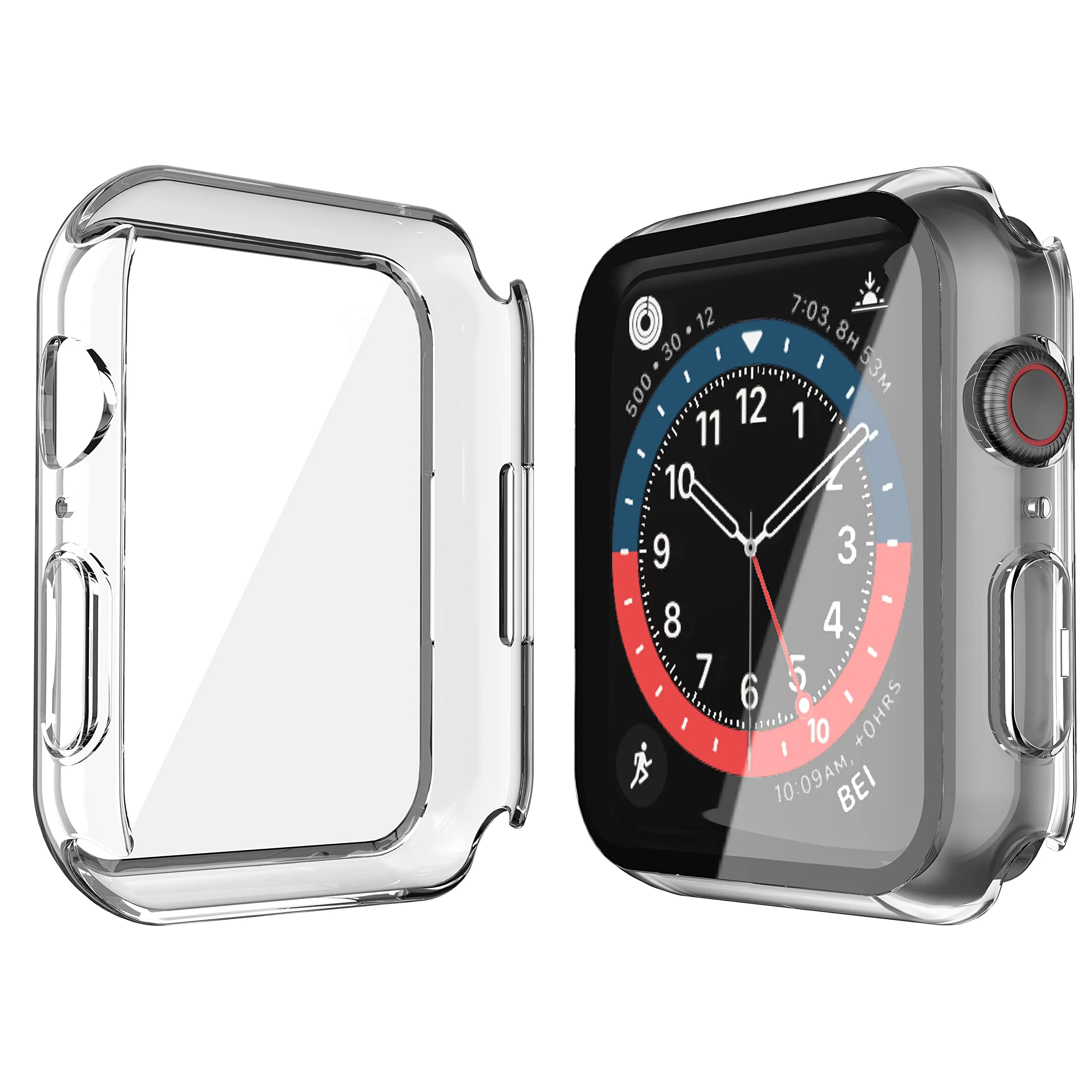 Misxi Custodia Rigida Trasparente con Vetro Temperato per Apple Watch Serie 9, 8, 7 41mm (2 Pezzi) - immagine 5